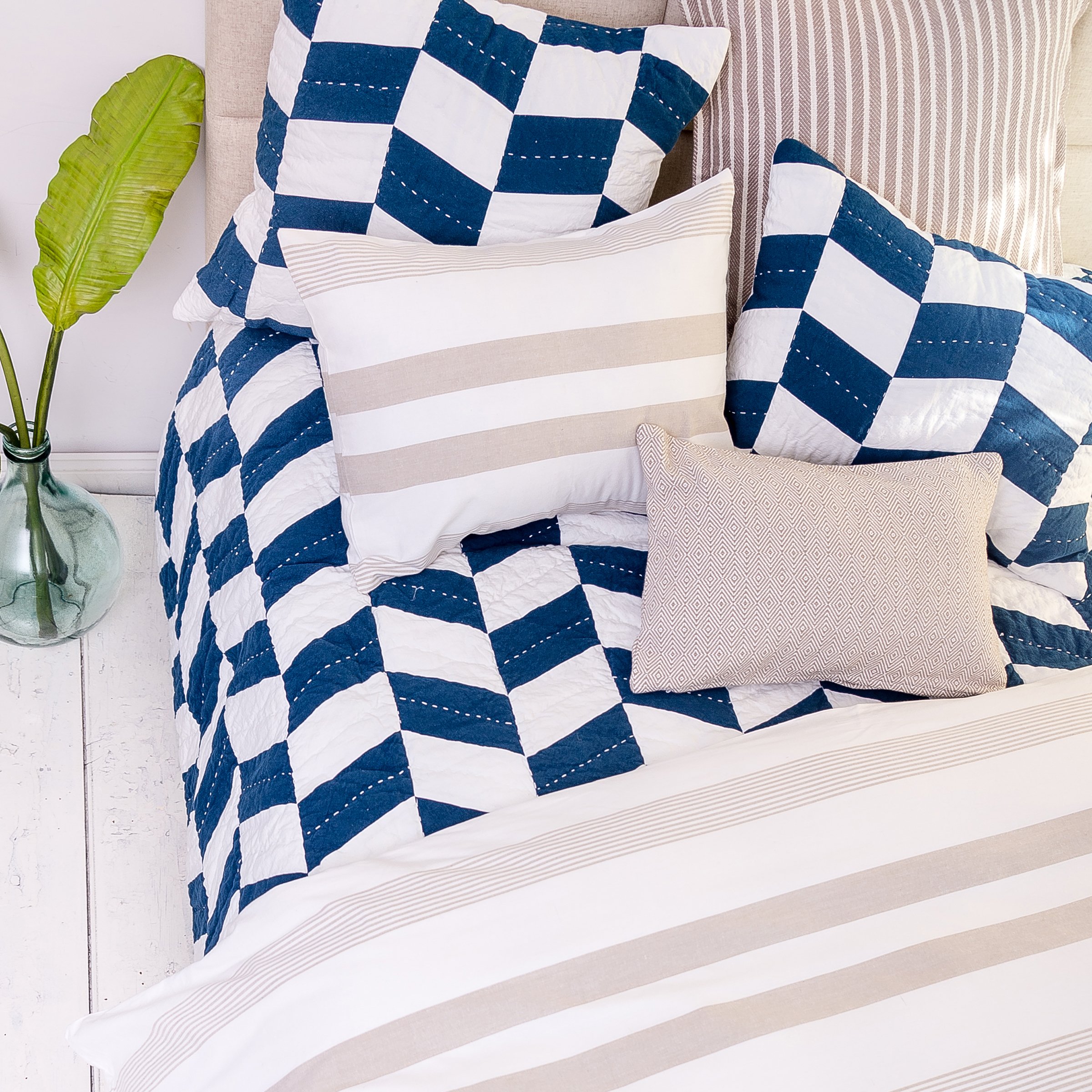 Carol & Frank Herringbone Patch Indigo Full/Queen Quilt - Blue Bedspread for Queen Size Bed | Cozy Home Decor & Bedroom Upgrade
