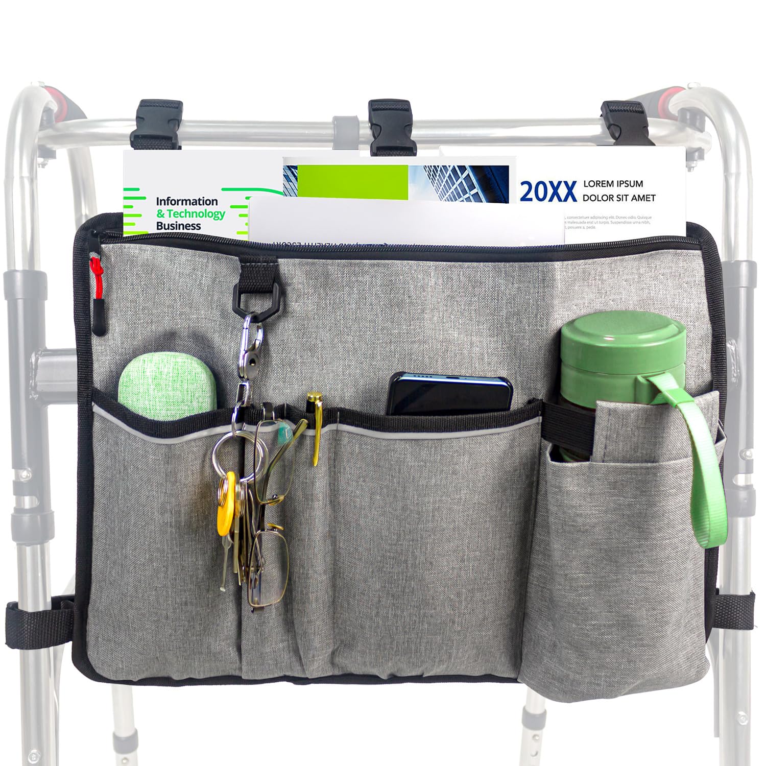 **Walker Basket Bag with Cup Holder - Durable Walker Accessories for Seniors - Fits Folding Walkers, Rollators & Scooters - Perfect for Shopping, Travel & Daily Use**