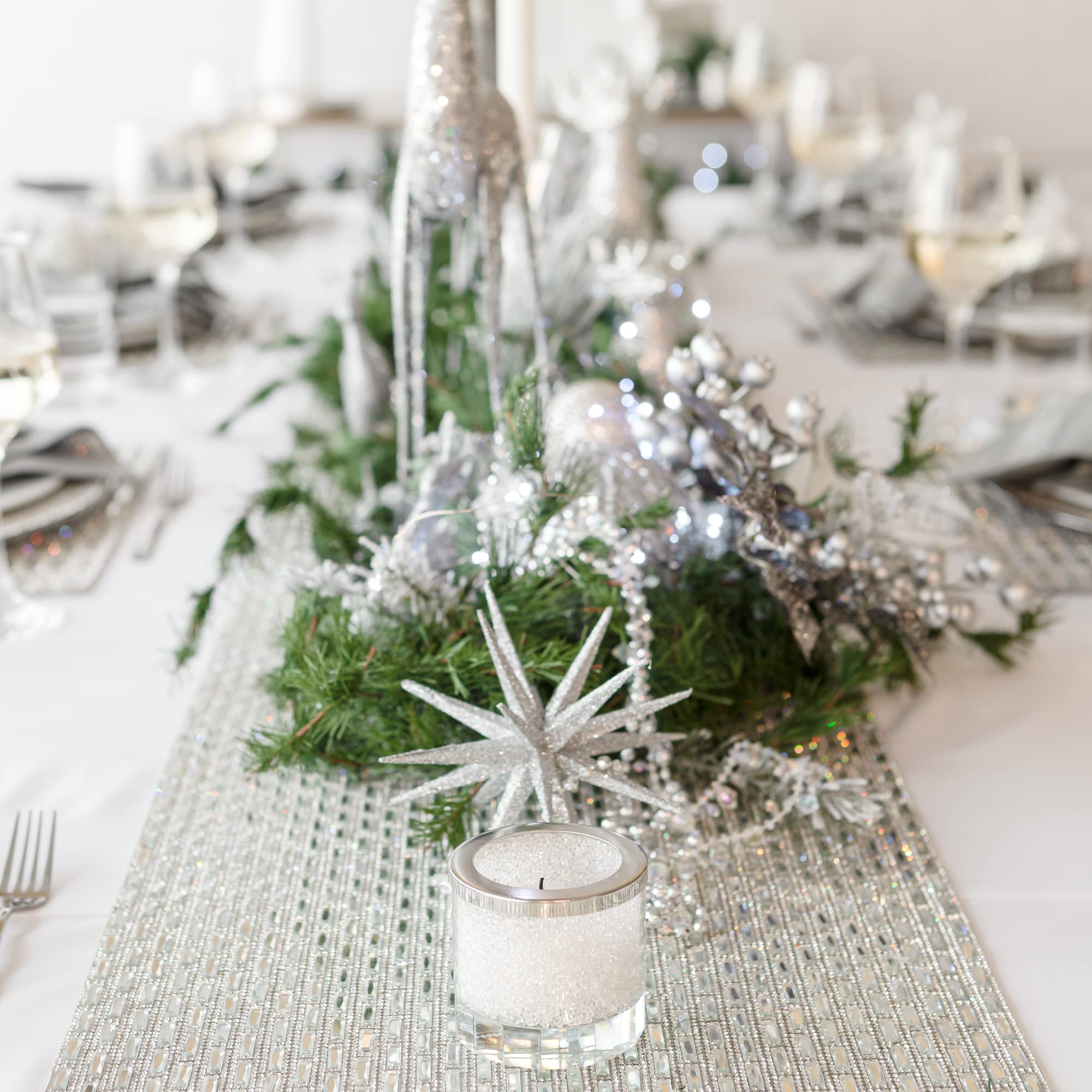 Elegant Park Avenue Table Runner with Glass Stones & Rhinestones - 72