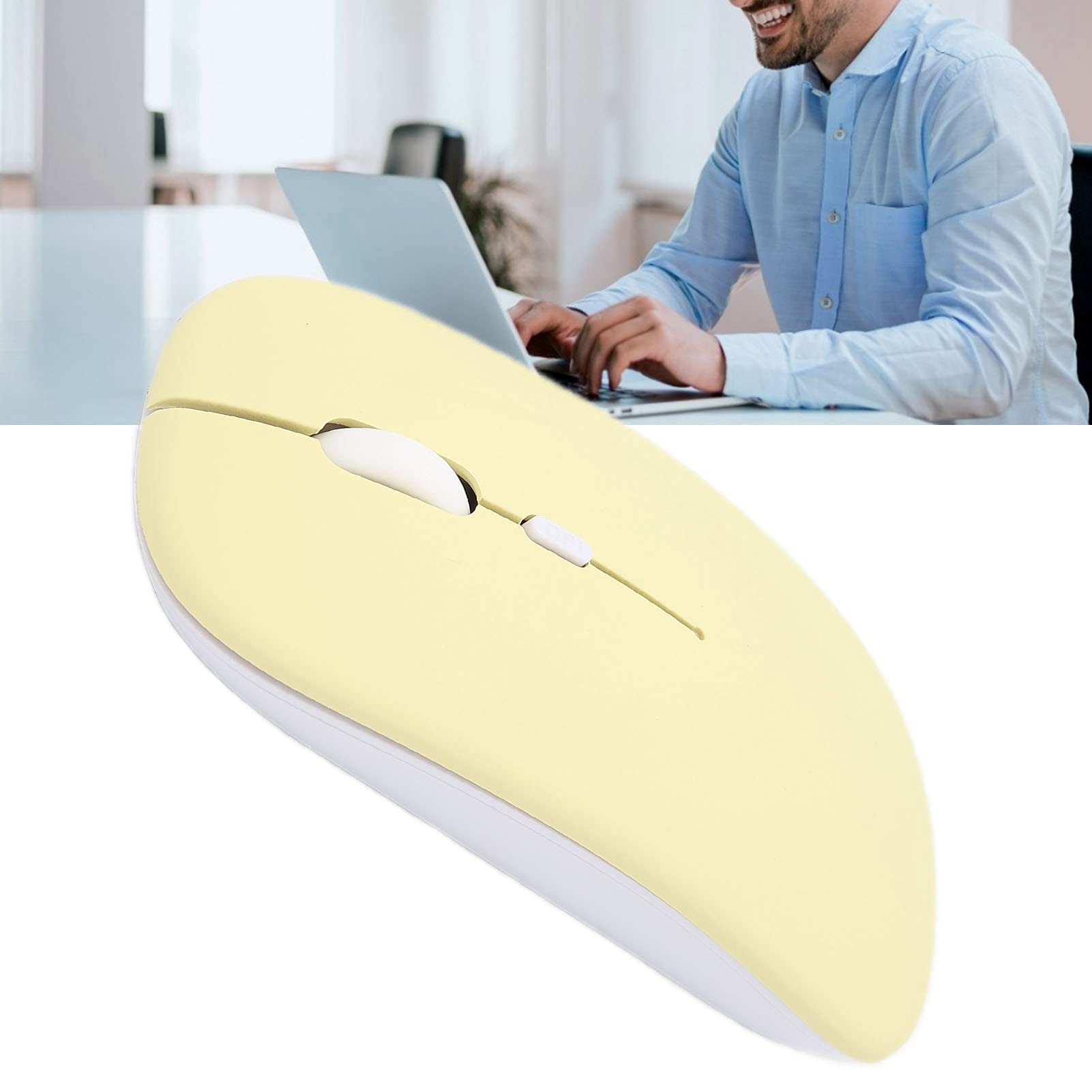 Zyyini Wireless Bluetooth Mouse, 1600 DPI Adjustable 3-Speed Optical Ergonomic Ultra-Thin Silent Mouse for Laptop, Computer, Tablet - Perfect for Office Work, Home Use & Travel (Yellow)