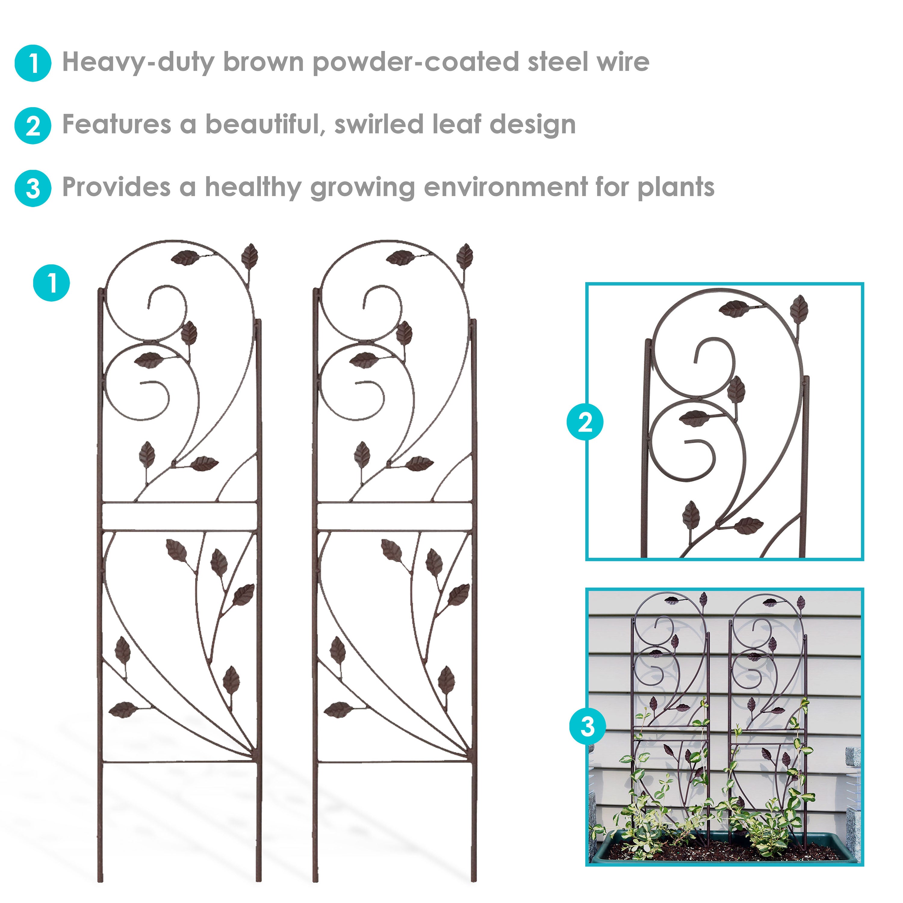 Rustic 32-Inch Sunnydaze Garden Trellis Set of 2 - Decorative Metal Plant Support for Climbing Flowers, Vines & Outdoor Decor - Perfect for Patio, Yard & Vertical Gardening