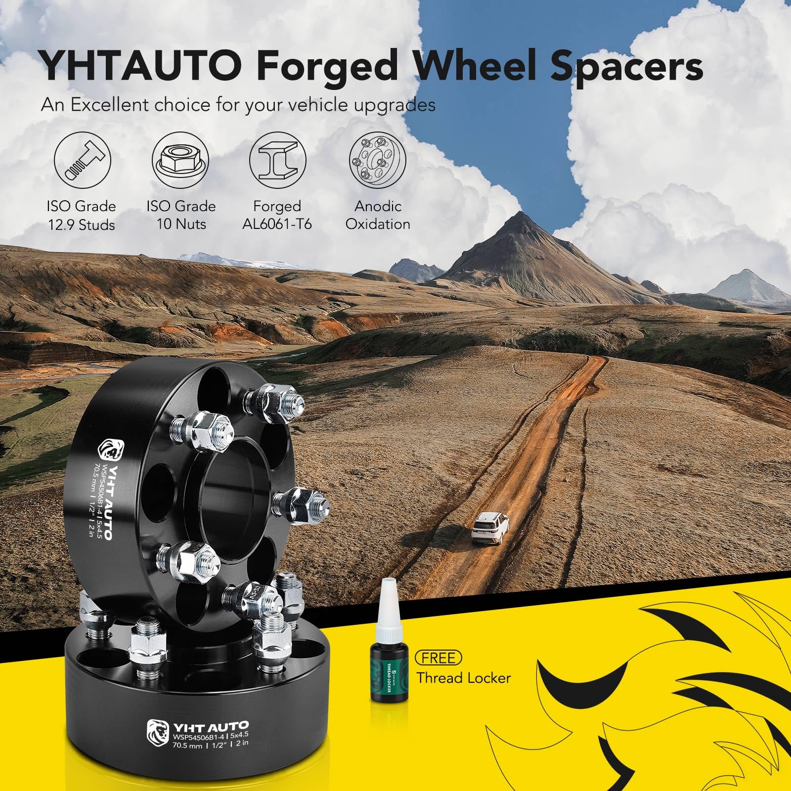 YHTAUTO 2 Inch 5x4.5 Wheel Spacers (5x114.3mm) - Hub Centric 70.5mm Bore, 1/2