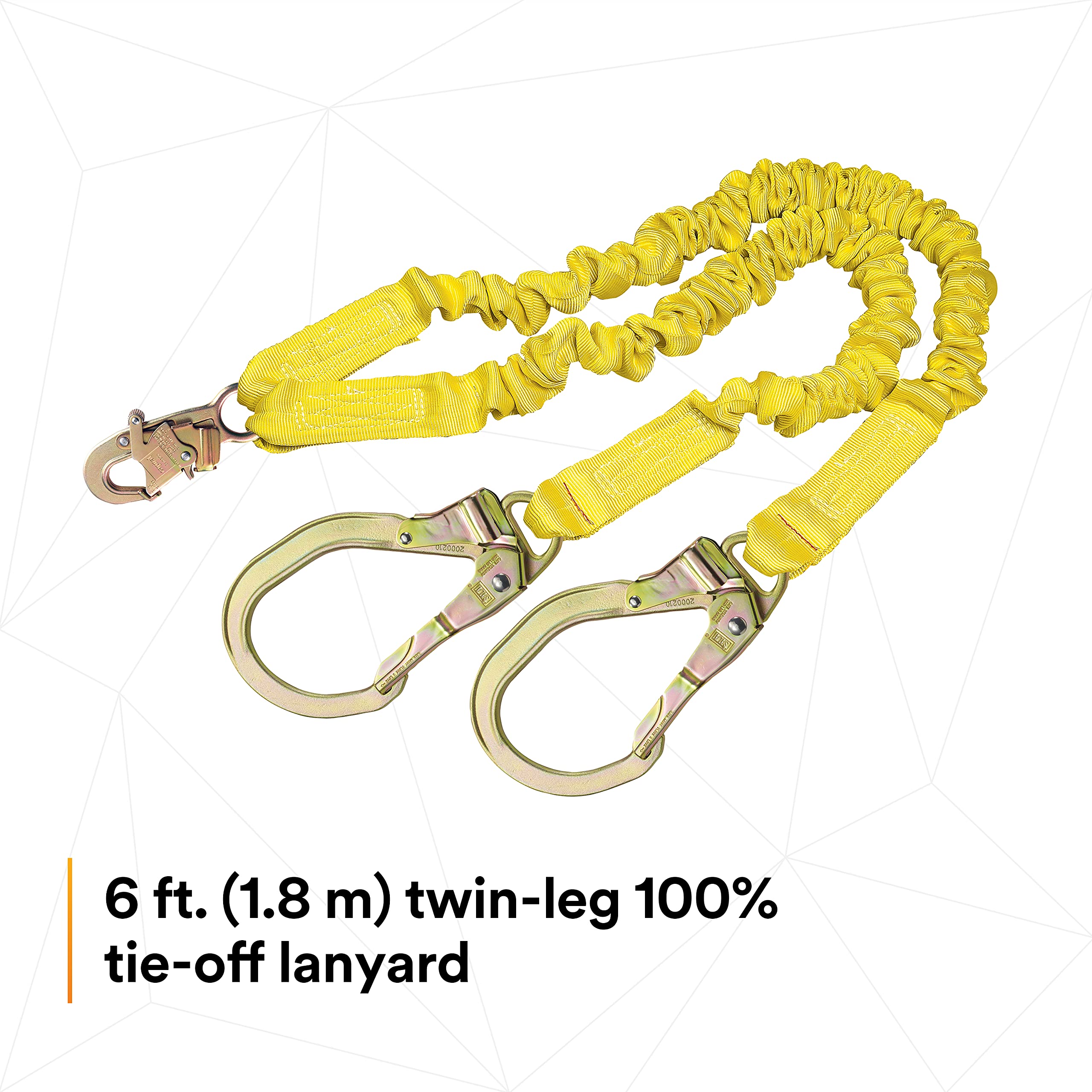 3M DBI-SALA Shockwave 2 6' Shock Absorbing Lanyard - 1244412 | Tubular Web Fall Protection | 100% Tie Off with Steel Rebar Hooks & Snap Hook | Yellow Safety Lanyard for Construction, Roofing & Industrial Work