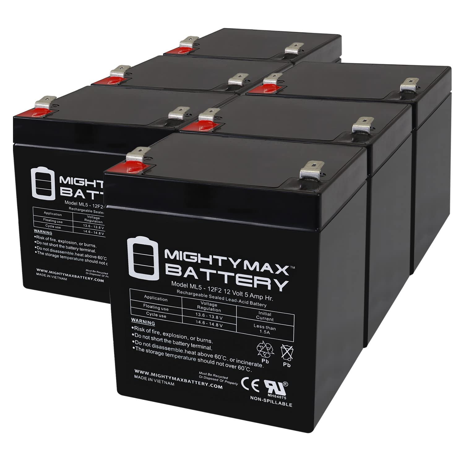 Mighty Max 12V 5Ah SLA Replacement Battery for Deltec 1050-6 Pack - F2 Terminal Sealed Lead Acid Battery for Power Wheels, Emergency Lights & Security Systems