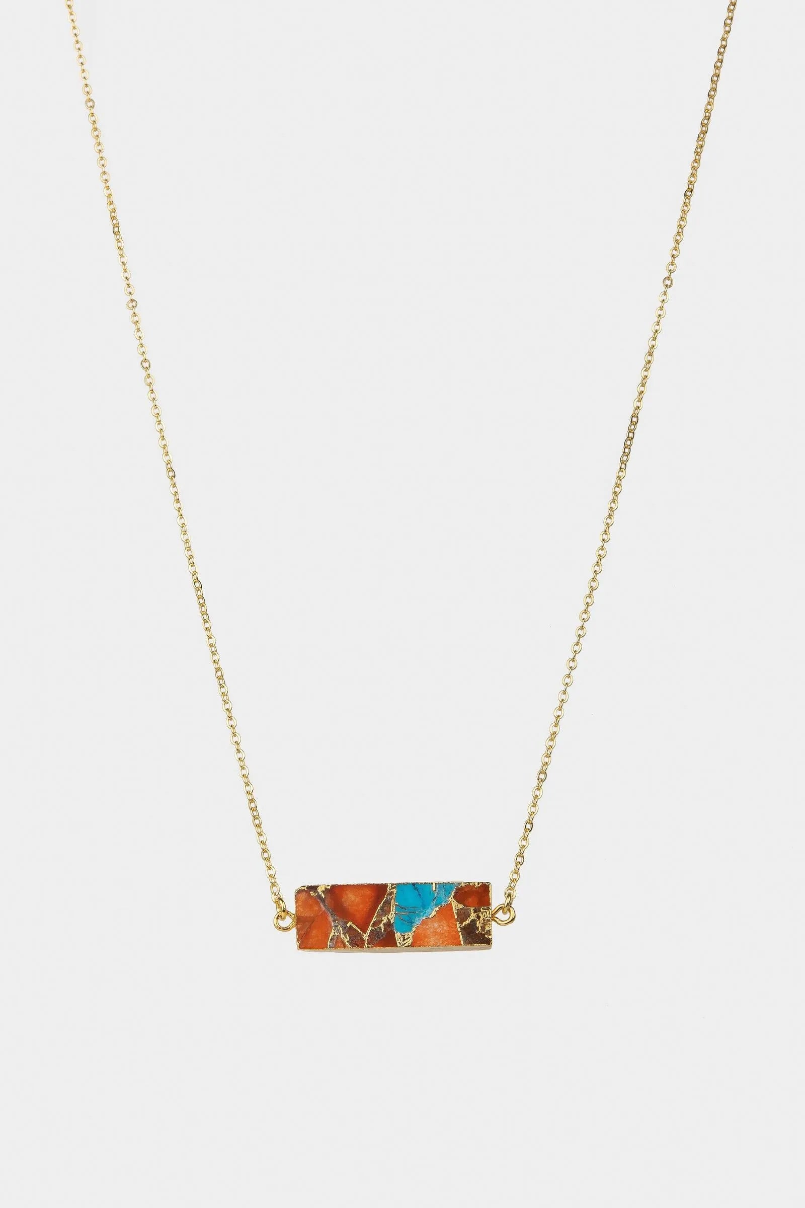 Mojave Rectangle Stone Pendant Necklace for Women - Handmade Boho Jewelry with Natural Gemstone - Perfect for Casual Wear, Layering & Gift Giving