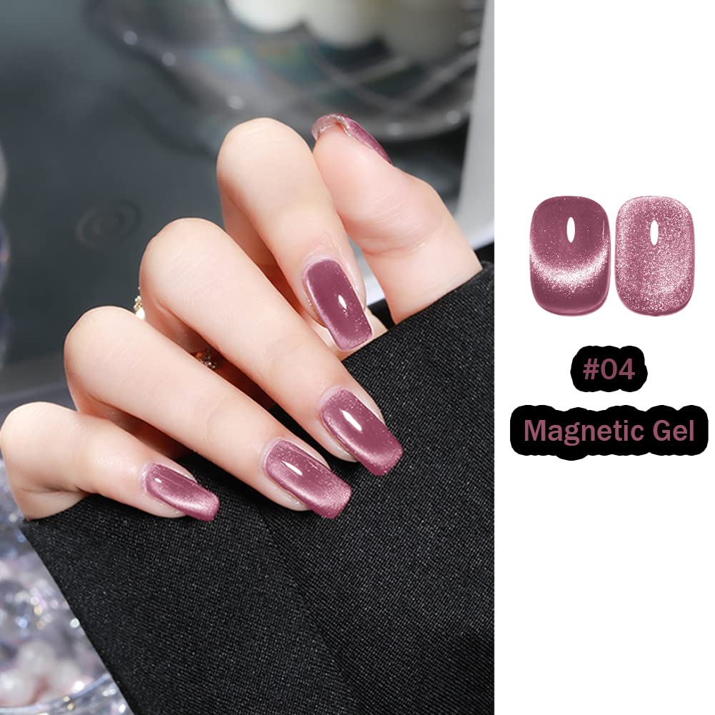 6 Colors Magnetic Gel Nail Polish Set - Wide Amber Cat Eye UV Soak Off Polish with Magnetic Stick | Crystal Jelly Transparent 9D Cateye Nail Art Kit for Home Salon & Professional Manicure