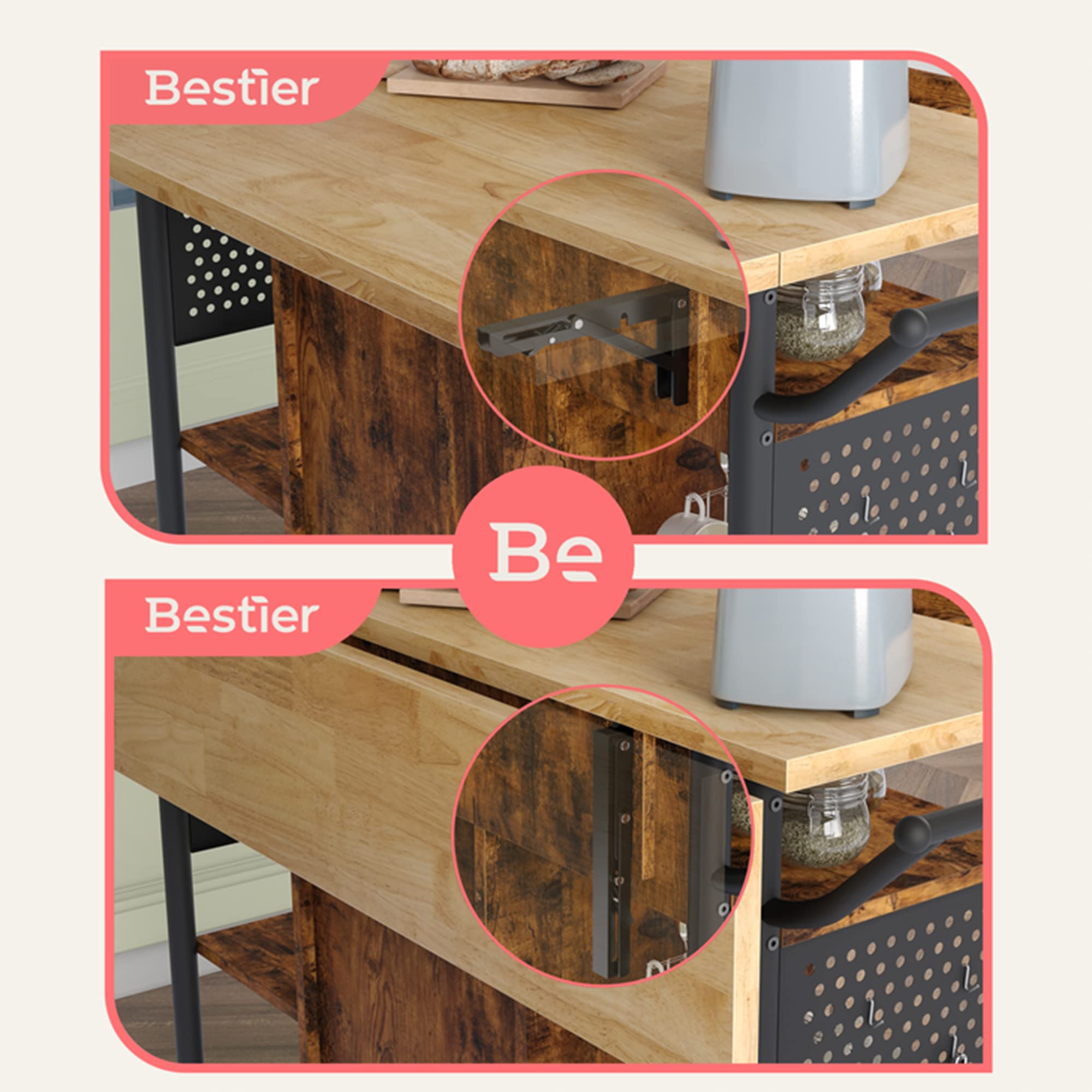 Bestier 6-Tier Rolling Kitchen Cart with Collapsible Extender - Storage Cabinet, Drawer & Side Handles - Mobile Utility Cart for Small Spaces - Perfect for Kitchen, Bathroom, Office or Dorm Organization (Brown)