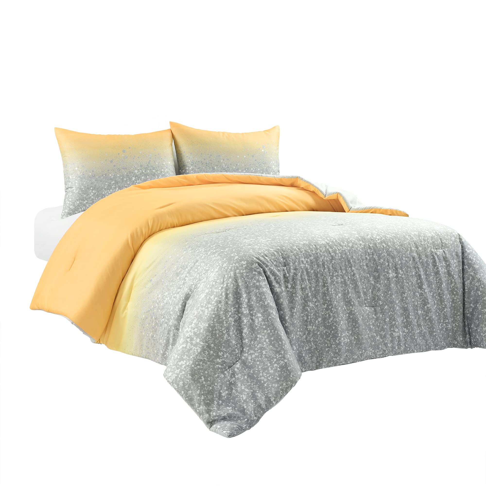 Lush Decor Glitter Ombre Comforter Set - Twin, Yellow & Gray for Bedroom Decor