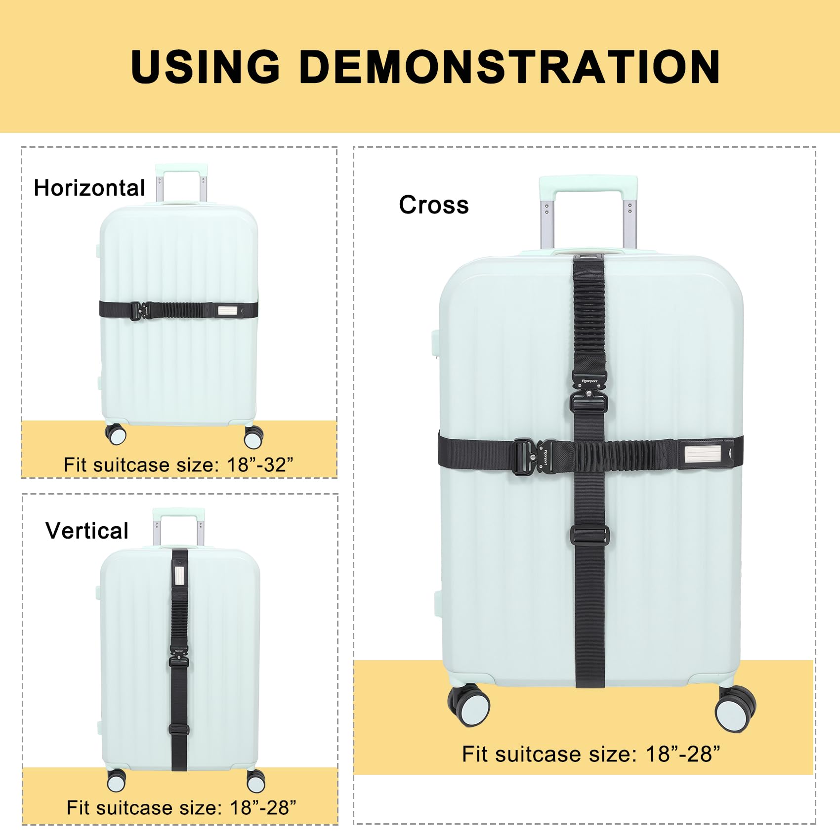 Vigorport TSA Approved Heavy Duty Luggage Straps with Metal Buckles - 72