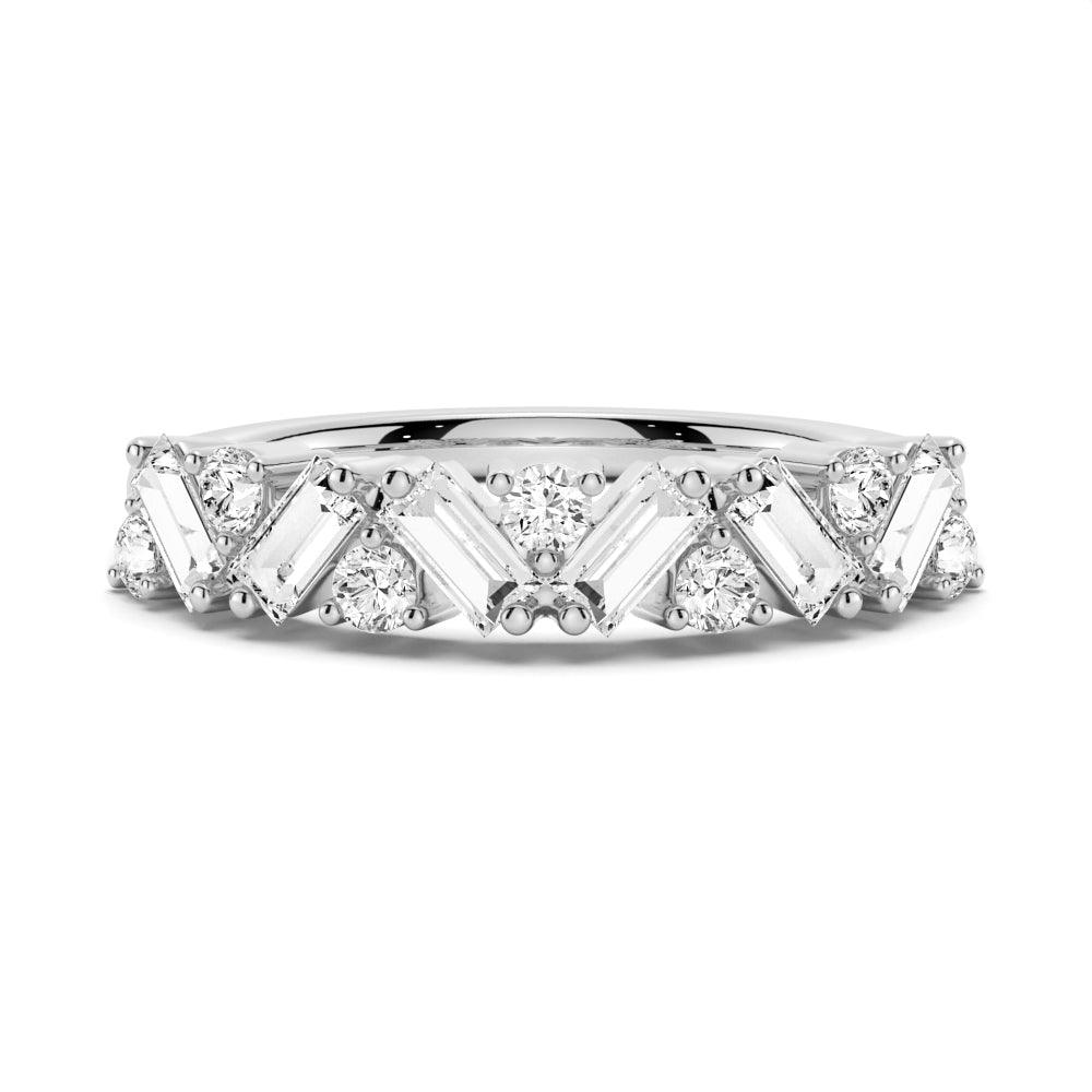 Art Deco Round & Baguette Moissanite Wedding Ring - Vintage Inspired Bridal Band for Women, 14K White Gold Engagement Ring, Perfect for Wedding, Anniversary & Proposal Gifts