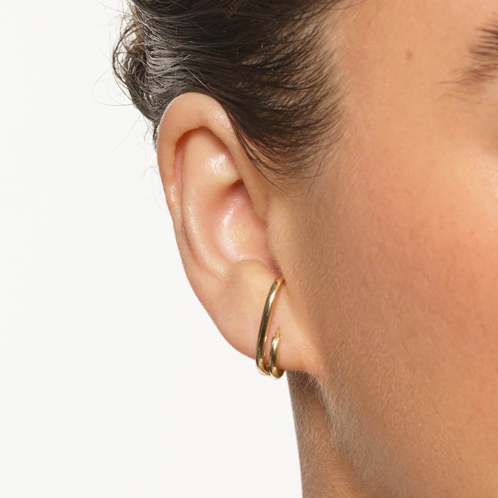 10K Gold Double Lobe Huggie Hoop Earrings for Women - Minimalist Everyday Jewelry for Work & Date Night