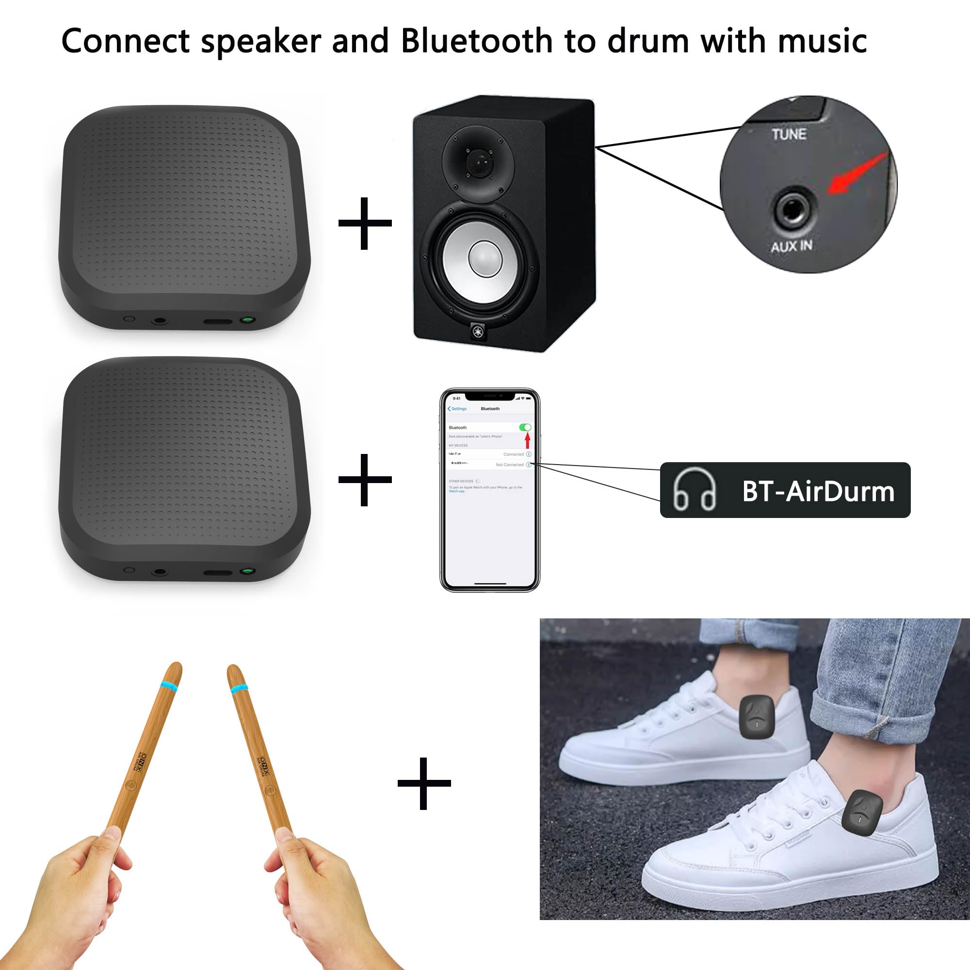 3rd Gen. Virtual Air Drum Set with Electric Drumsticks, Bluetooth & 8 Sounds - Electronic Drum Kit with Pedals for Adults & Kids | Perfect for Home Practice, Live Performances & Musical Gifts