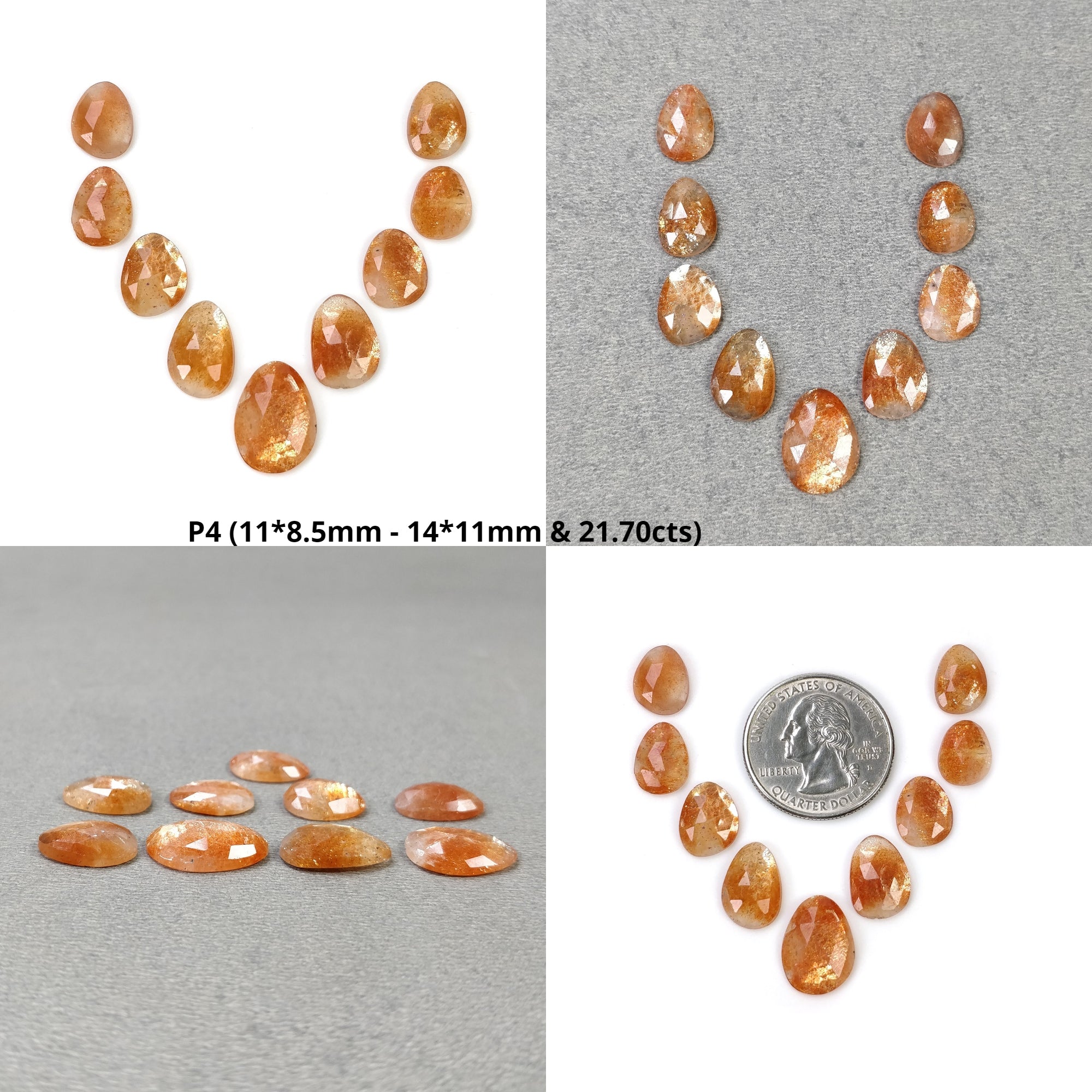 Natural Untreated Chatoyant Orange Sunstone Gemstone - Rose Cut, 3pcs & 9pcs Sets (With Video) | Healing Crystal Jewelry Making, Meditation & Energy Work
