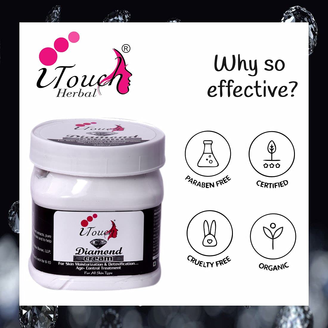 I TOUCH HERBAL Diamond Cream - Moisturizing & Brightening Face & Body Cream for Glowing Skin | Whitening, Softening & Nourishing Formula (500ml) | Perfect for Daily Skincare & Nighttime Hydration