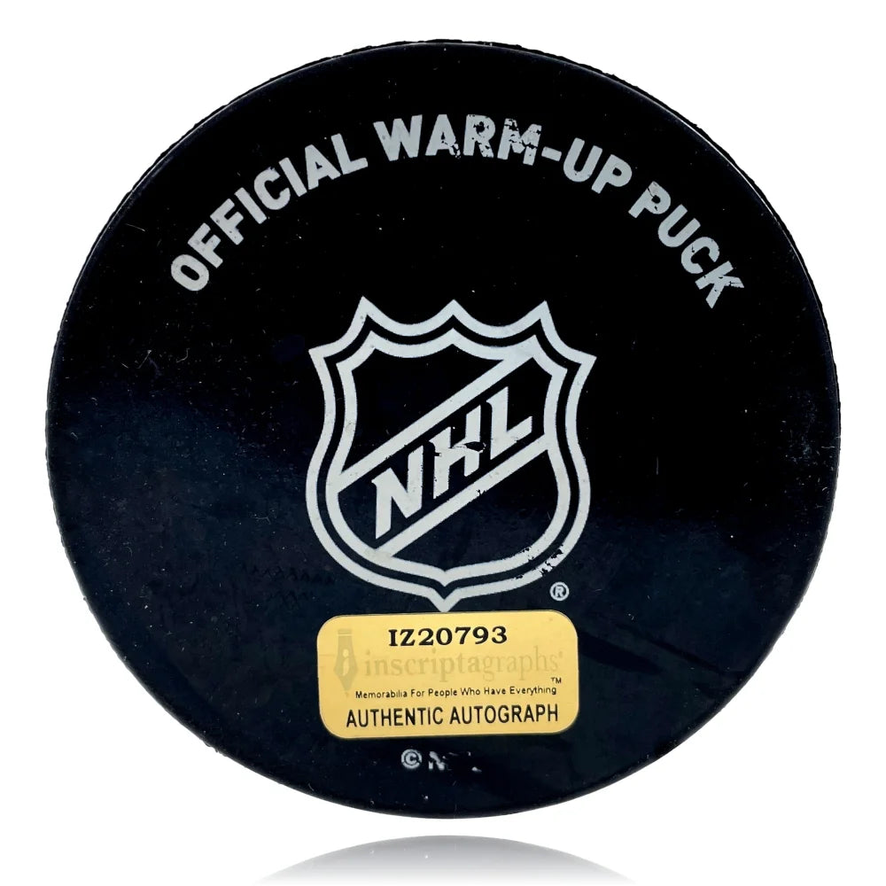 Logan Thompson Autographed Vegas Golden Knights Game Used Hockey Puck - Signed with 