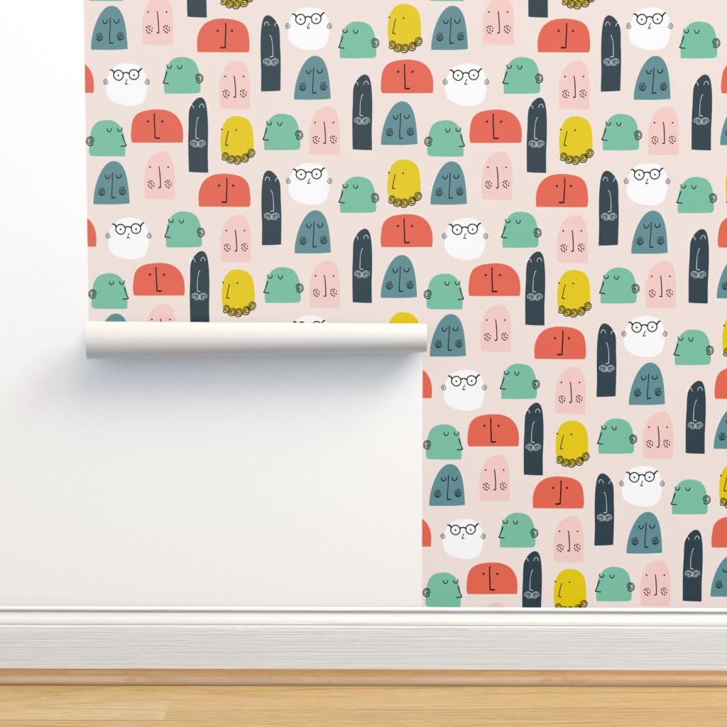 Commercial Grade Wallpaper 27ft x 2ft - Abstract Faces Design for Kids Nursery, Gender Neutral Geometric Pattern, Peel & Stick Traditional Wallpaper by Spoonflower | Perfect for Bedrooms, Playrooms & Home Decor