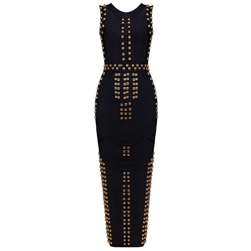 Elegant Metal Ring Sleeveless Rayon Robe Maxi Bandage Dress for Women - Perfect for Evening Parties, Date Nights & Special Occasions