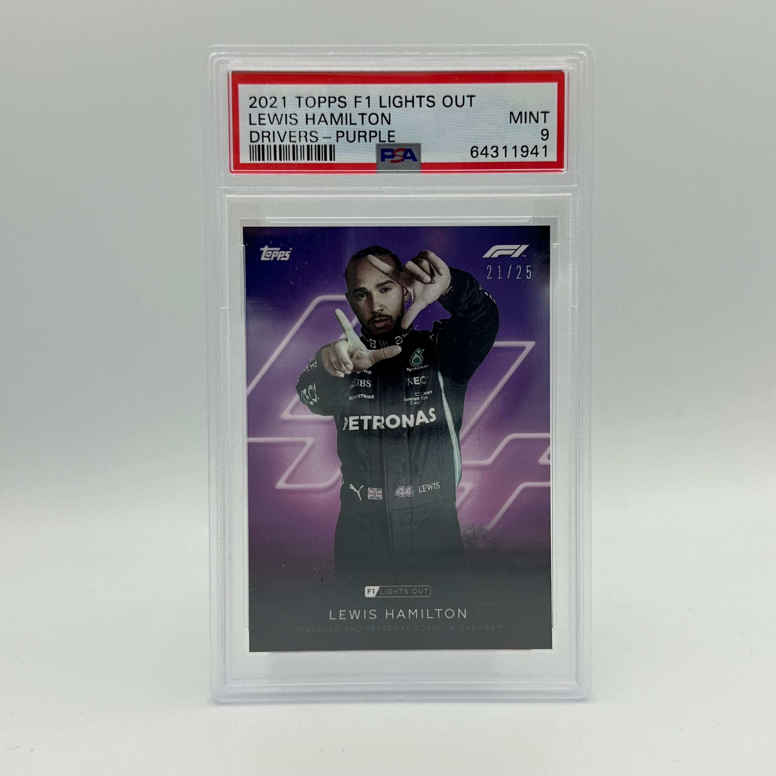 PSA 9 Graded 21/25 Lewis Hamilton Purple Parallel Racing Card - Perfect for F1 Collectors & Memorabilia Displays