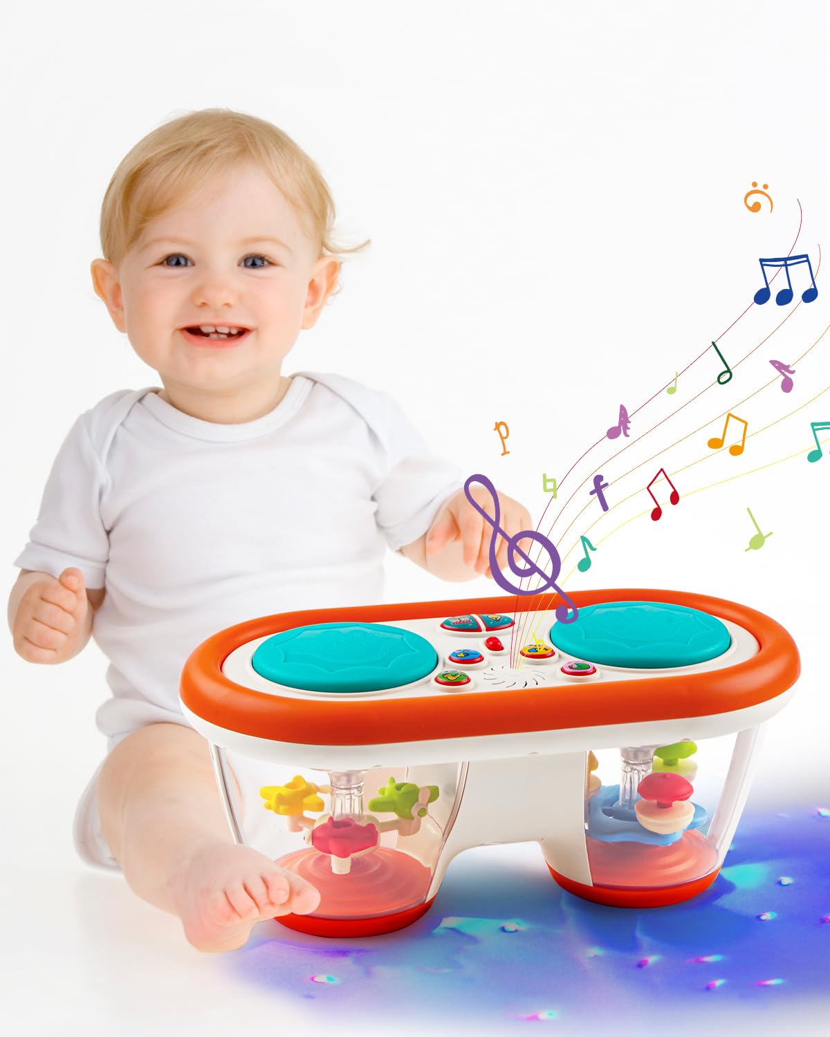 Best Baby Musical Drum Toy for 6-18 Months | Light Up & Rotating Toddler Instrument | Developmental Toy for Crawling & Walking Babies | Perfect Gift for Boys & Girls (White) - Ideal for Playtime, Early Learning & Motor Skill Development