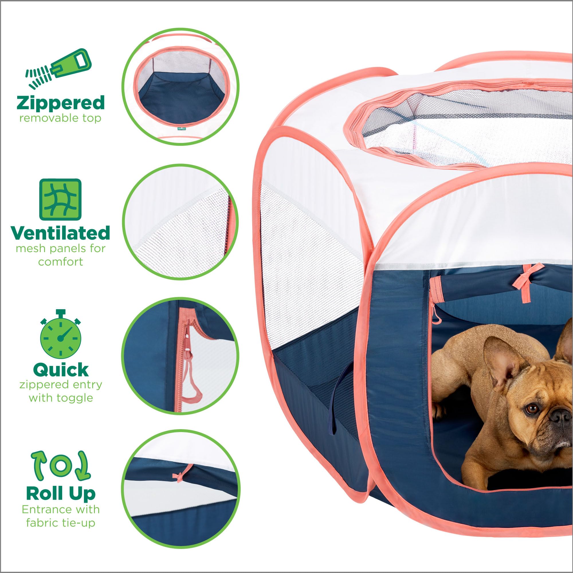 Furhaven Extra Large Portable Dog Playpen & Cat Tent - Foldable Indoor/Outdoor Pet Kennel with Zippered Door, Navy Blue | Perfect for Puppy Training, Travel, and Backyard Playtime