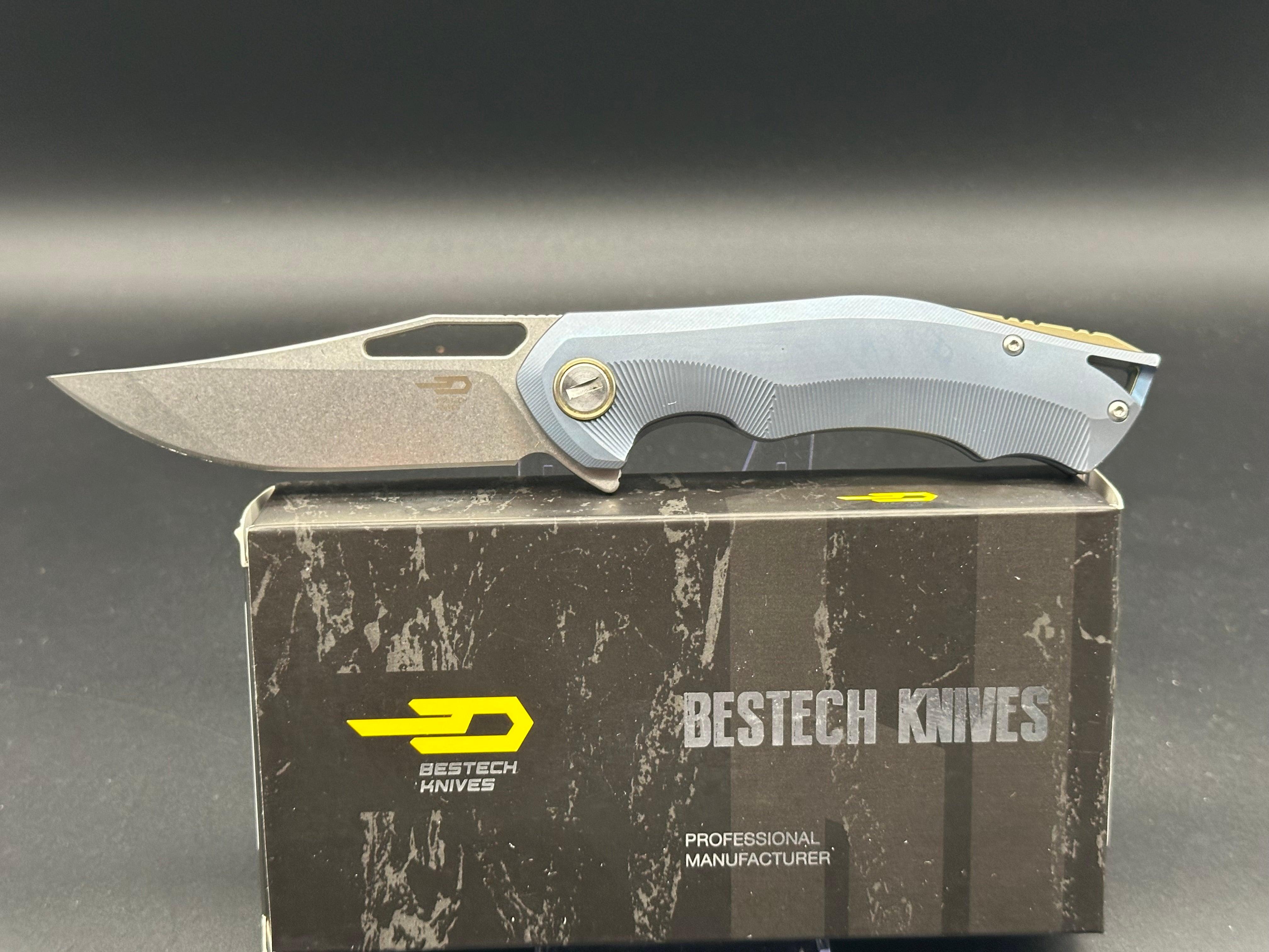 Bestech Tercel BT1708C Folding Pocket Knife - S35VN Stonewash Blade, Blue Titanium Koi Fish Handle - EDC, Outdoor Camping, Hunting & Survival Gear