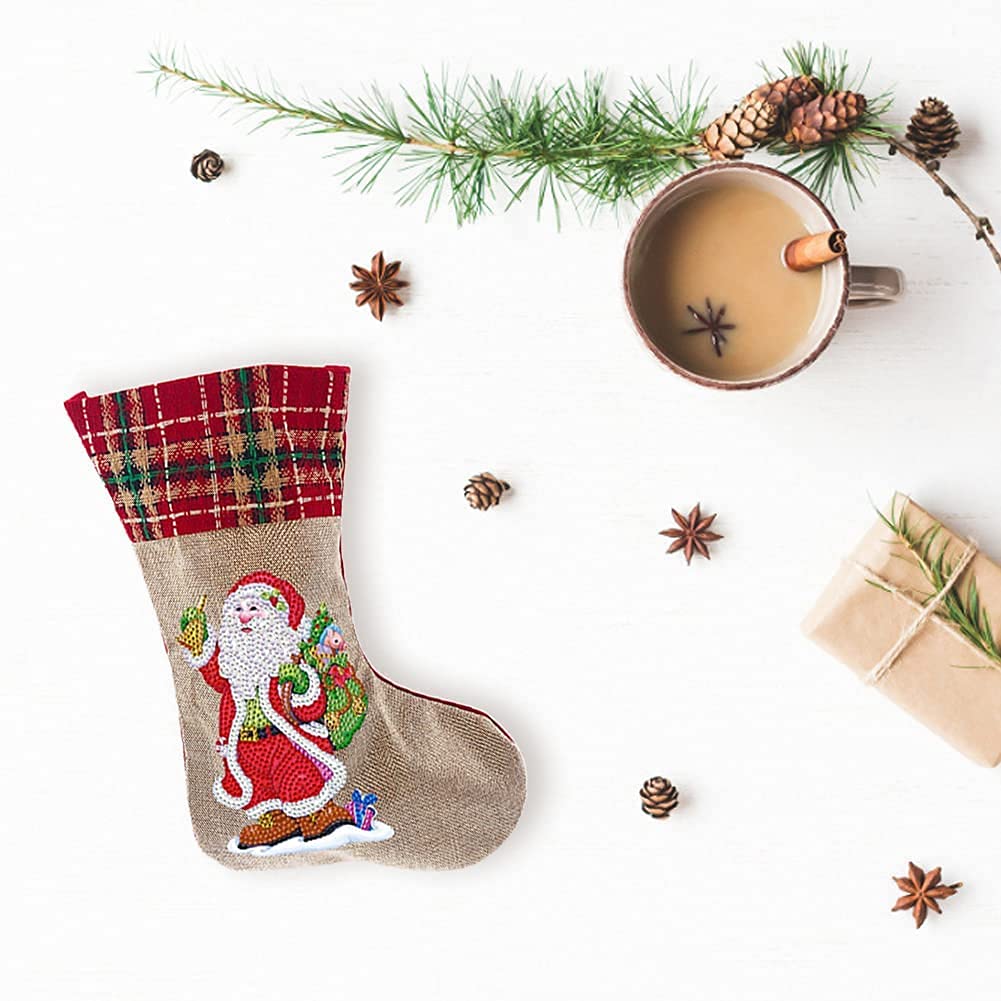 5D Diamond Painting Christmas Stockings Kit - 14 Inch DIY Santa Claus & Gift Design, Holiday Fireplace Hanging Decor for Family, Xmas Party, Home Decoration | Perfect for Christmas Tree, Mantel, and Festive Gift Bags