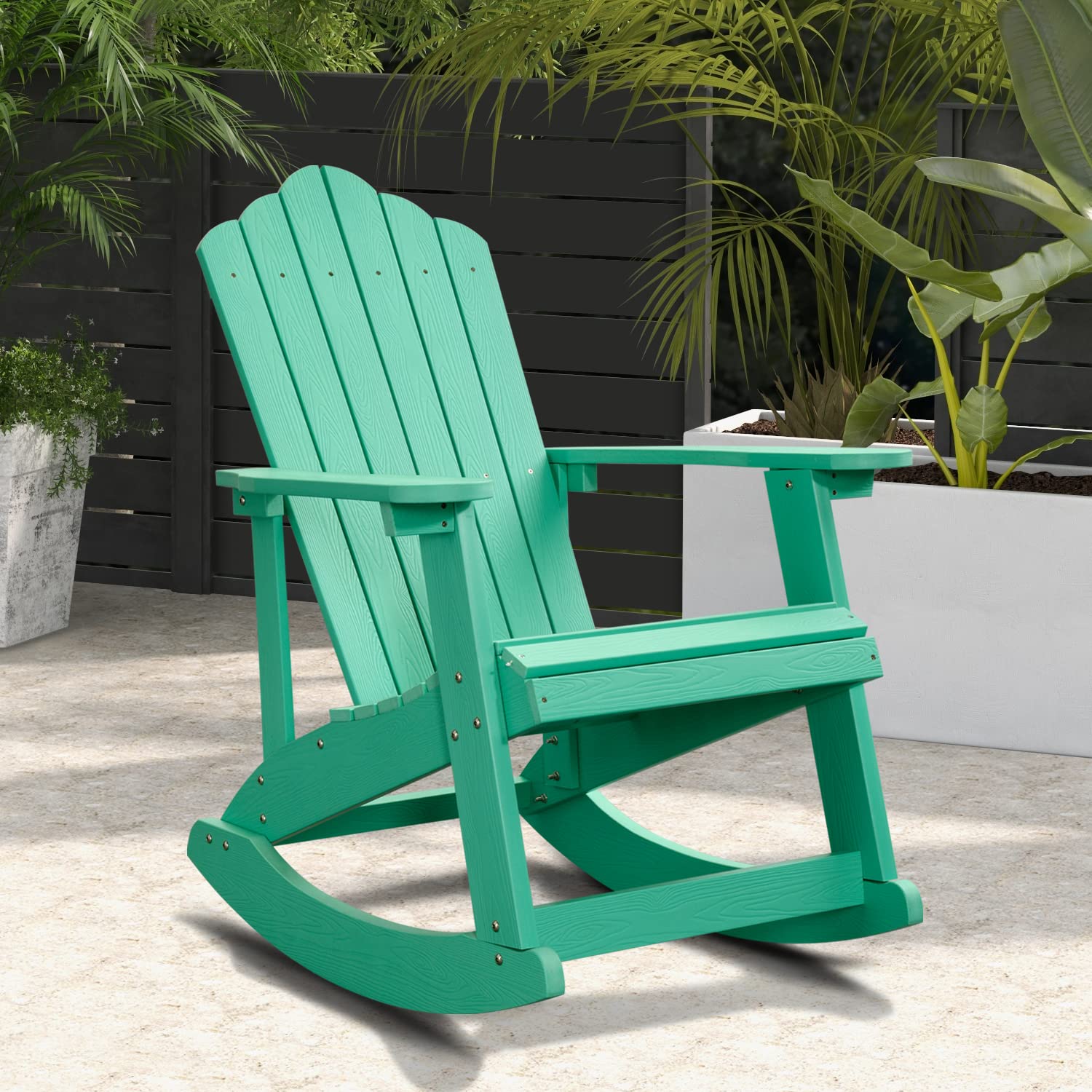Classic Weather-Resistant Adirondack Rocking Chair for Patio, Deck, Garden & Backyard - Durable Outdoor Furniture with Real Wood Look - Perfect for Relaxing on Porch, Poolside or Lawn (Green, 1 Chair)