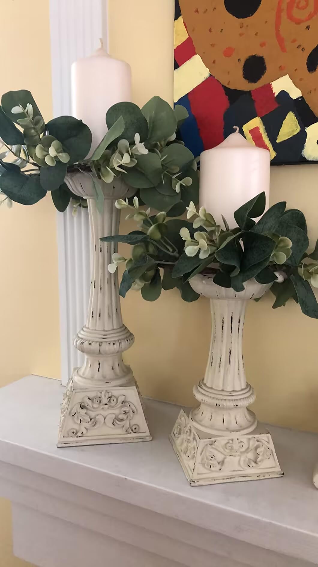 Artificial Eucalyptus Wreath - 9 Inch Farmhouse Greenery Garland for Kitchen, Cabinet, Dining Chairs & Tabletop Decor | Rustic Home Decor, Wedding Centerpiece & Seasonal Wall Hanging