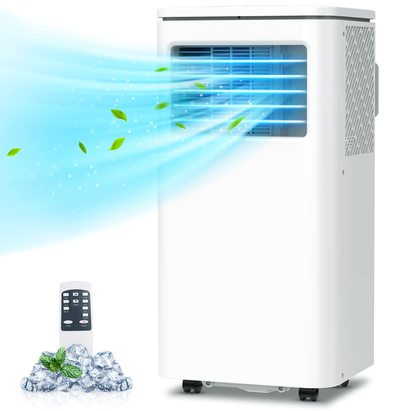 10,000 BTU Portable Air Conditioner with Dehumidifier & Fan - 3-in-1 Cooling Unit for Bedroom, Office, Dorm | 2 Speed Settings & 4 Modes | Energy Efficient White AC for Summer Cooling & Year-Round Comfort