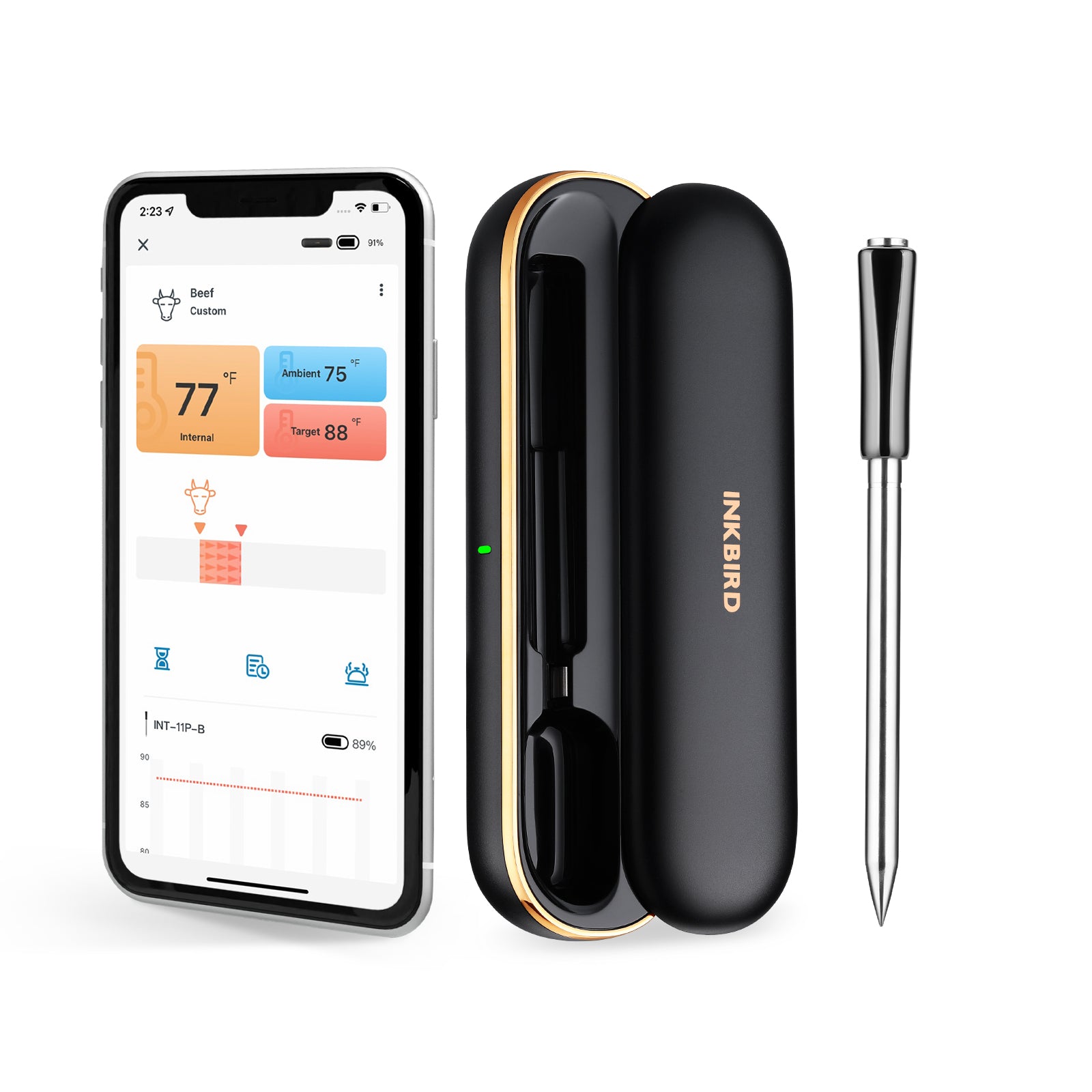 Wireless Bluetooth Meat Thermometer for Grilling, Smoking & BBQ - INT 11P B - Perfect for Steak, Chicken, Turkey & Outdoor Cooking