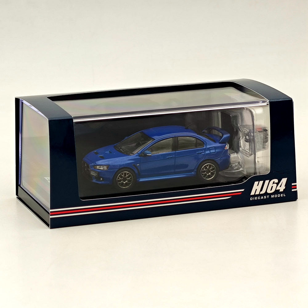 1/64 Mitsubishi Lancer Evolution X Final Edition Diecast Model Car with Engine Display - Lightning Blue Mica - Limited Collector's Edition (HJ642053ABL) | Perfect for Car Enthusiasts, Model Collectors, and Display Shelves