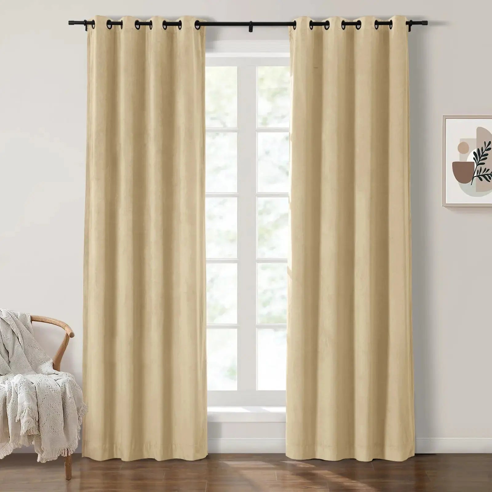 Luxury Velvet Grommet Curtains for Living Room & Bedroom - Blackout Thermal Insulated Drapes - Birkin Style Elegant Window Treatments for Home Decor