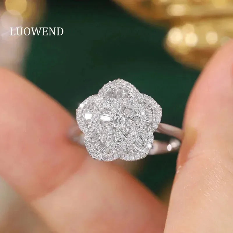18K White Gold Romantic Flower Diamond Engagement Ring for Women - 0.50 Carat Natural Diamond Wedding Band, Anniversary Gift, Proposal Jewelry (Perfect for Proposals, Weddings & Special Occasions)