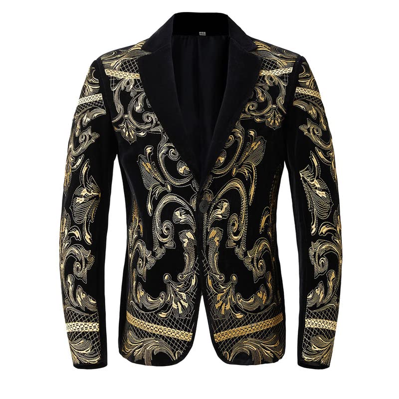 Luxury Embroidered Men's Blazer - Single Button Tuxedo Jacket for Prom, Wedding & Formal Events | Slim Fit Dress Coat for Business & Special Occasions