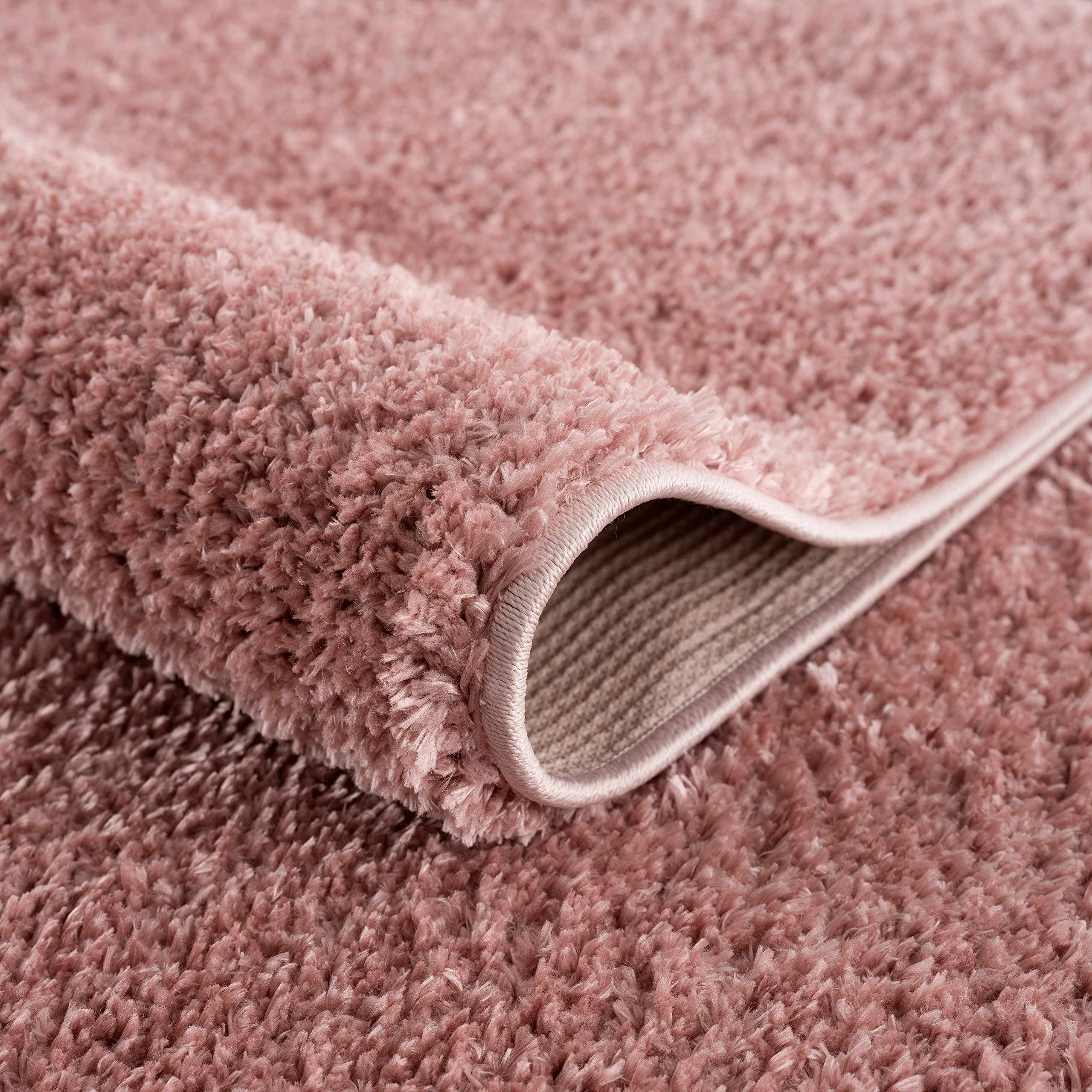 Hauteloom Machine Washable Solid Shag Rug - Soft Fluffy Plush High Pile Carpet for Living Room, Bedroom, Nursery & Dorm - Non-Slip Cozy Home Decor in Pink, Light Red, Light Burgundy - 7'10