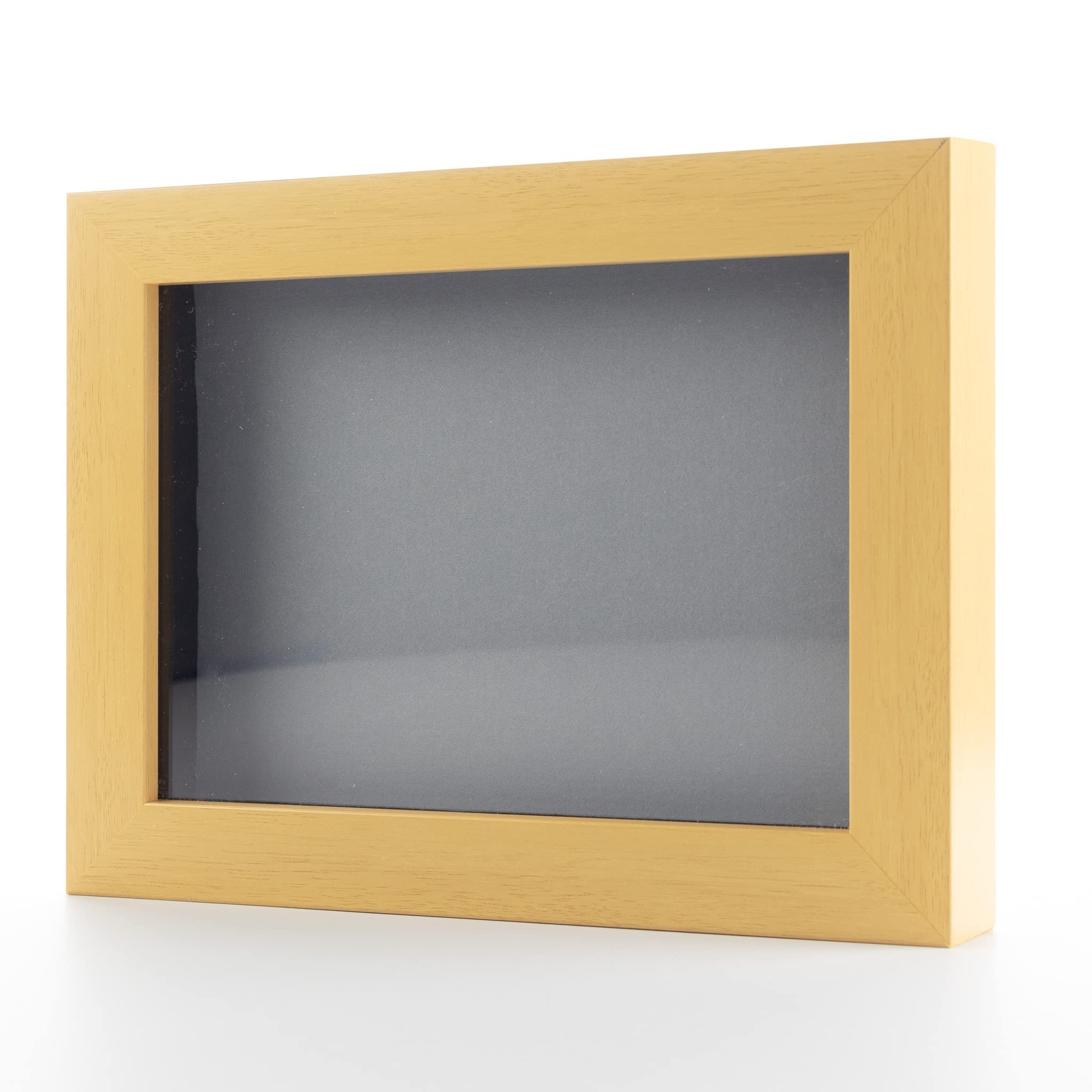 Natural 8x10 Wood Shadow Box Picture Frame - Grey Acid-Free Backing, UV Protective Acrylic & Hanging Hardware - 3/4
