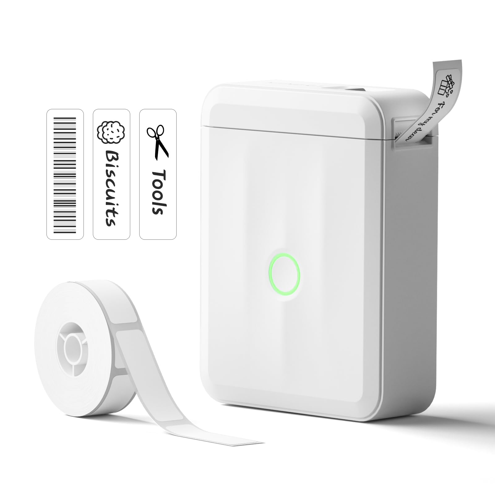 NIIMBOT D110 Bluetooth Label Maker Machine - Wireless Mini Label Printer for Home, Office & School Organization | Upgraded Version with 1 Roll Label Tape | Perfect for Storage, Crafting & Inventory Management (White)
