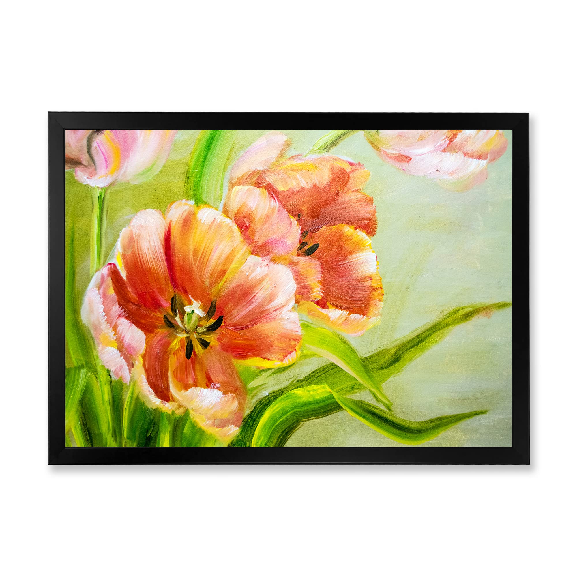 Vintage Red Tulips Flowers II Traditional Framed Wall Art - Classic Floral Canvas Painting for Living Room, Bedroom & Office Decor