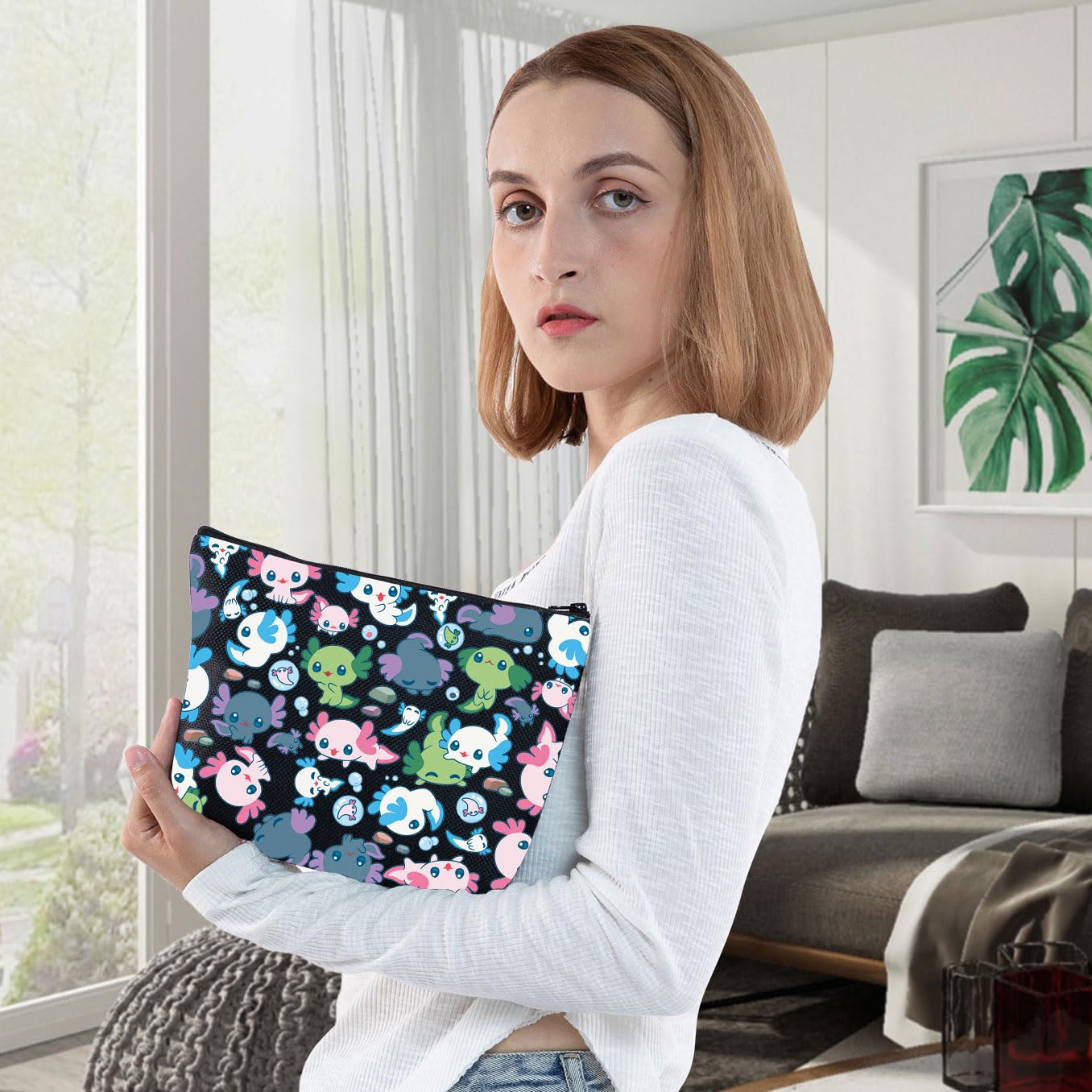 Cute Axolotl Cosmetic Bag - Waterproof Makeup Pouch for Travel & Storage | Perfect Gift for Axolotl Lovers & Salamander Enthusiasts | Trendy Axolotl Merchandise & Kawaii Accessories (Axolotl BL)