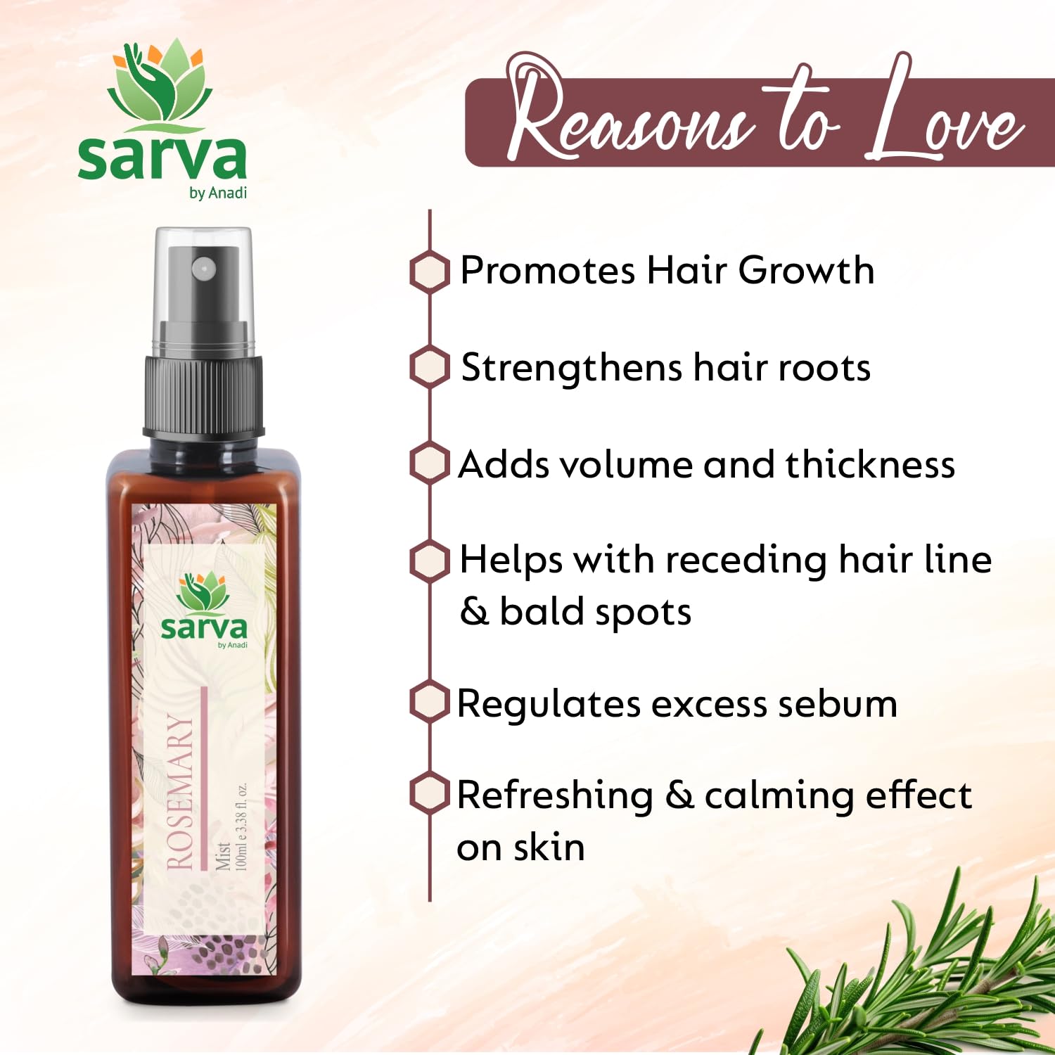 100% Pure Natural Rosemary Water Spray for Hair Growth & Scalp Care | Hydrosol Hair Mist to Strengthen Hair, Reduce Itching & Breakage | Controls Hair Fall for Men & Women | 100ml | Perfect for Daily Hair Routine, Travel & Salon Use