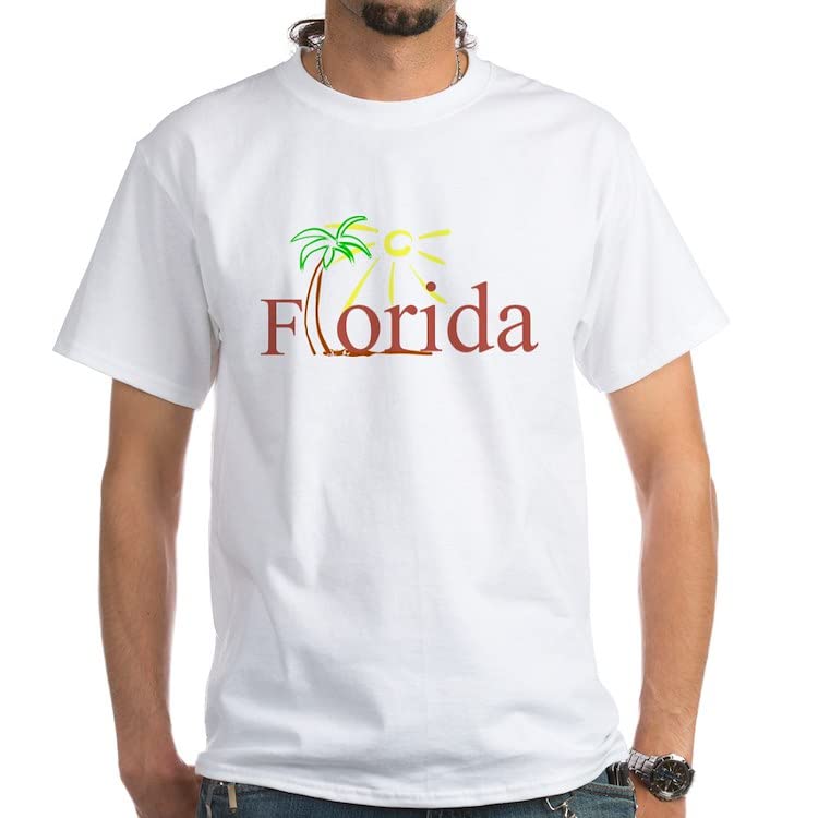 Florida Palm White Cotton T-Shirt for Men & Women | Soft Breathable Casual Tee | Perfect for Beach Vacations, Summer Outfits & Florida Souvenirs