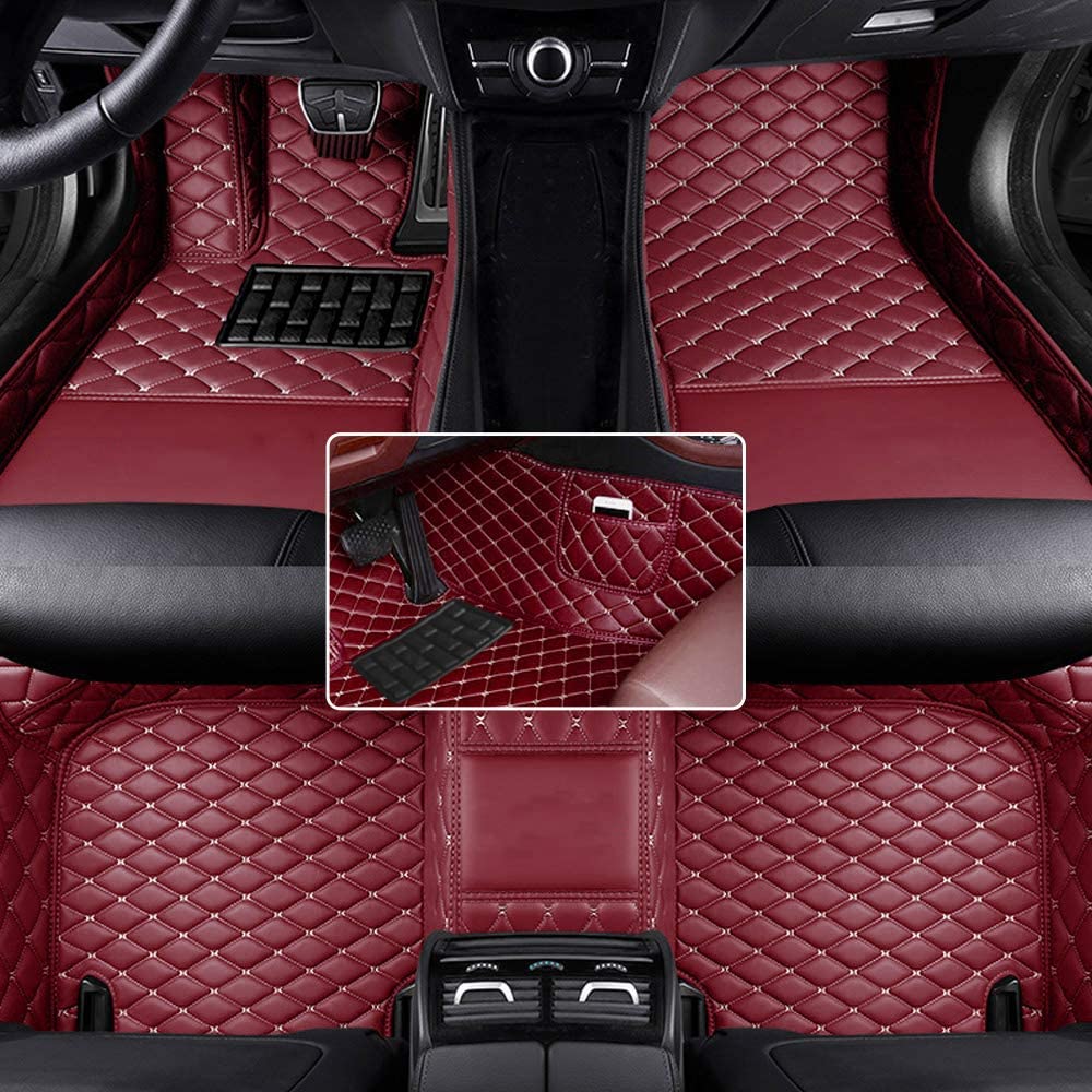 KKMATC Custom Car Floor Mats for 98% Sedan SUV & Sports Cars - Premium Leather Full Coverage Floor Liners - Waterproof, Non-Slip Protection (Wine Red) - Perfect for Daily Commute, Road Trips & All-Weather Driving