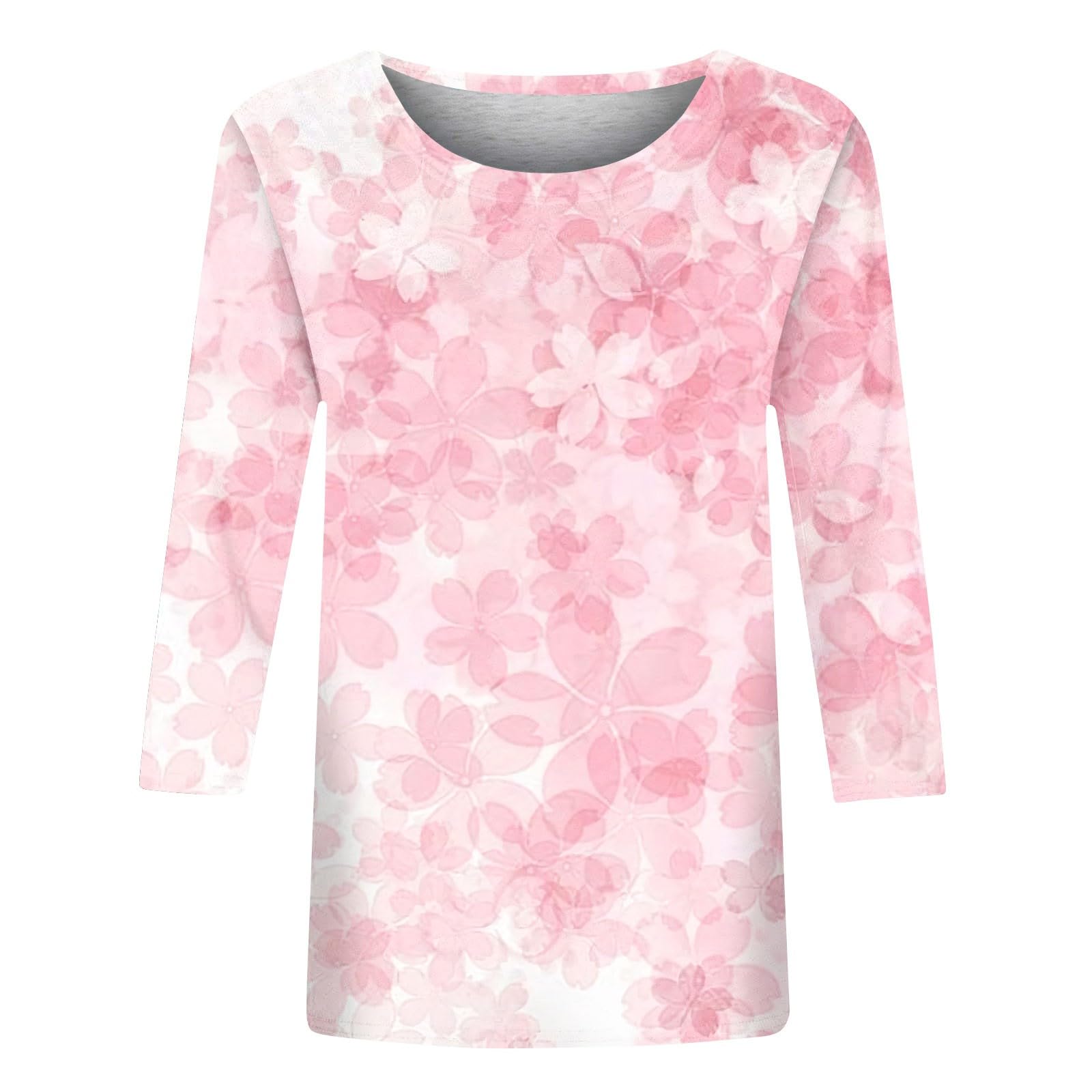 Women's Summer 3/4 Sleeve Floral Print Crew Neck T-Shirt - Trendy Casual Light-Colored Blouse for 2024 | Perfect for Office Wear, Date Nights & Weekend Outfits