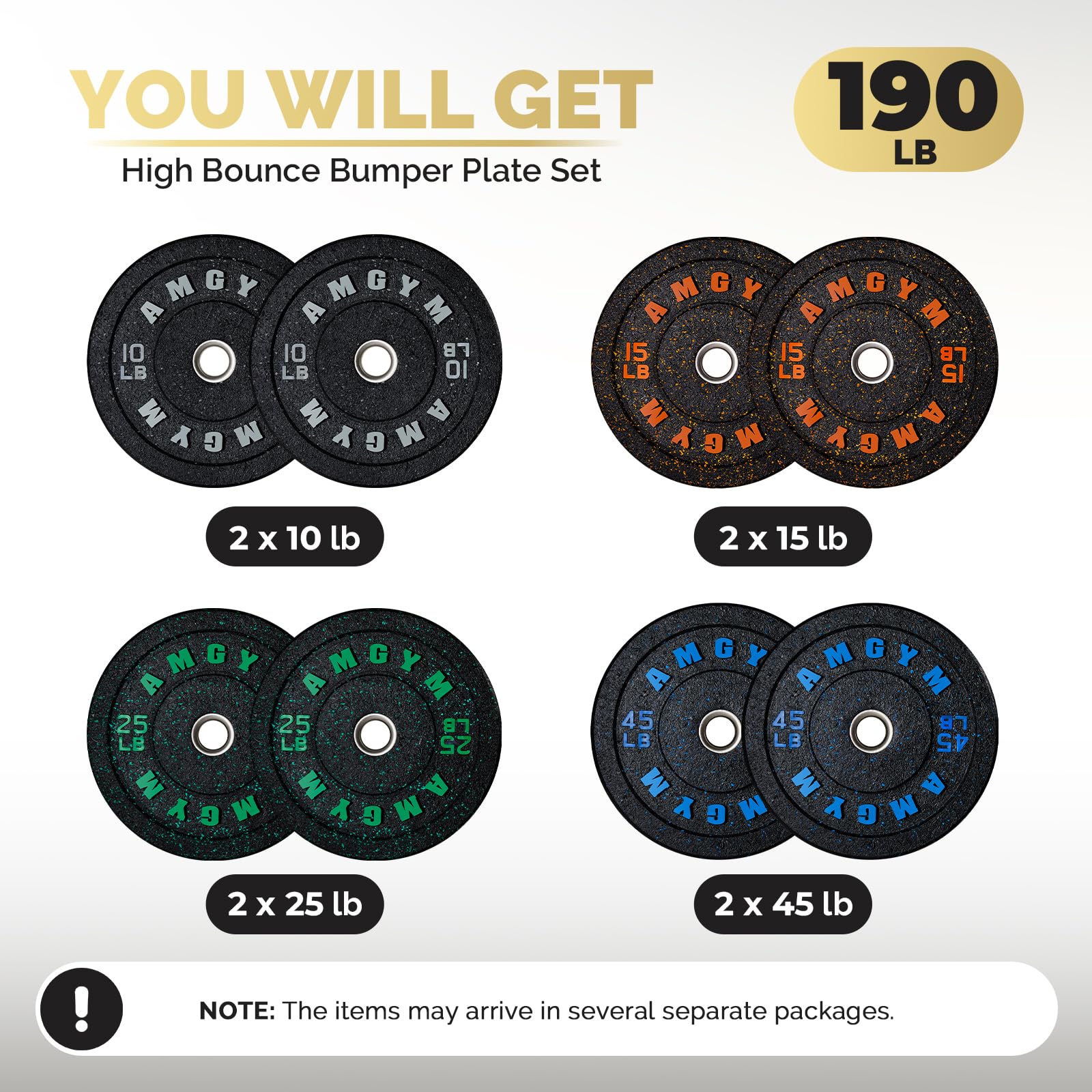 Premium 2 Inch Bumper Plates Set 10-500lbs - Olympic Weight Plates for Strength Training, CrossFit & Powerlifting - High Bounce Rubber Coated Gym Weights for Home Gym, Garage & Commercial Use - Protects Floors During Deadlifts & Weightlifting Workouts