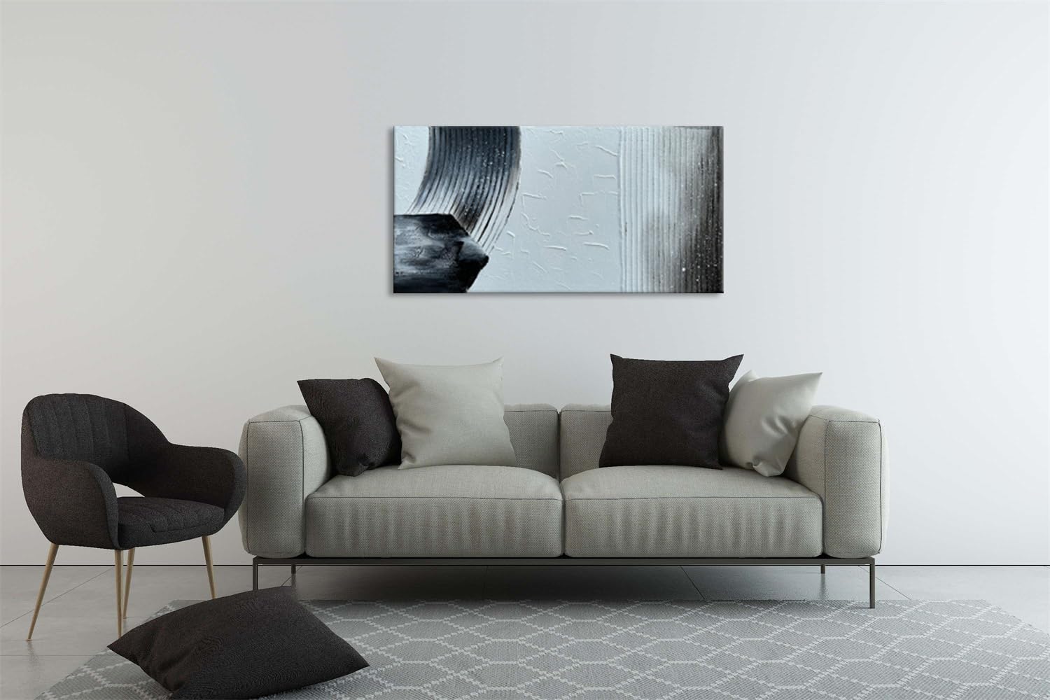 Handmade Black and White Abstract Canvas Wall Art - 48x24 Inches Large Textured Painting, Minimalist Contemporary Wall Sculpture for Living Room, Bedroom & Office Decor