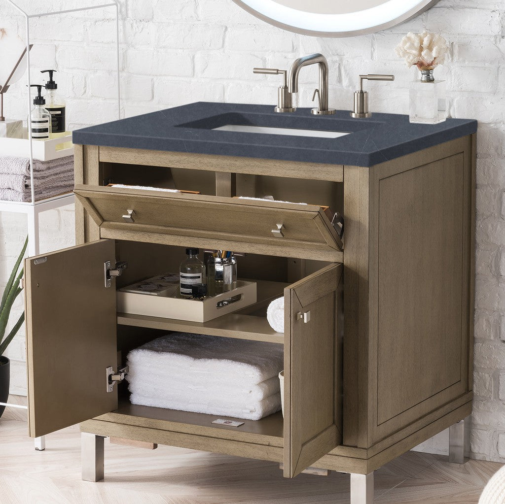 James Martin Vanities Chicago Collection 30-Inch Single Bathroom Vanity in Whitewashed Walnut with Countertop Options - Perfect for Modern Bathroom Renovations & Small Space Solutions