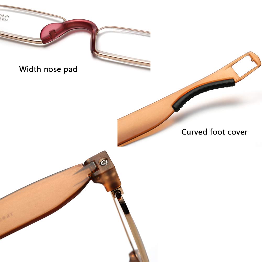 Foldable Slim Mini Reading Glasses with 360° Rotating Tube Pen Clip - Compact Metal Frame Optical Magnifier Glasses (Non-Prescription) - 4 Pack for Men & Women - Perfect for Reading, Office Work, and Travel