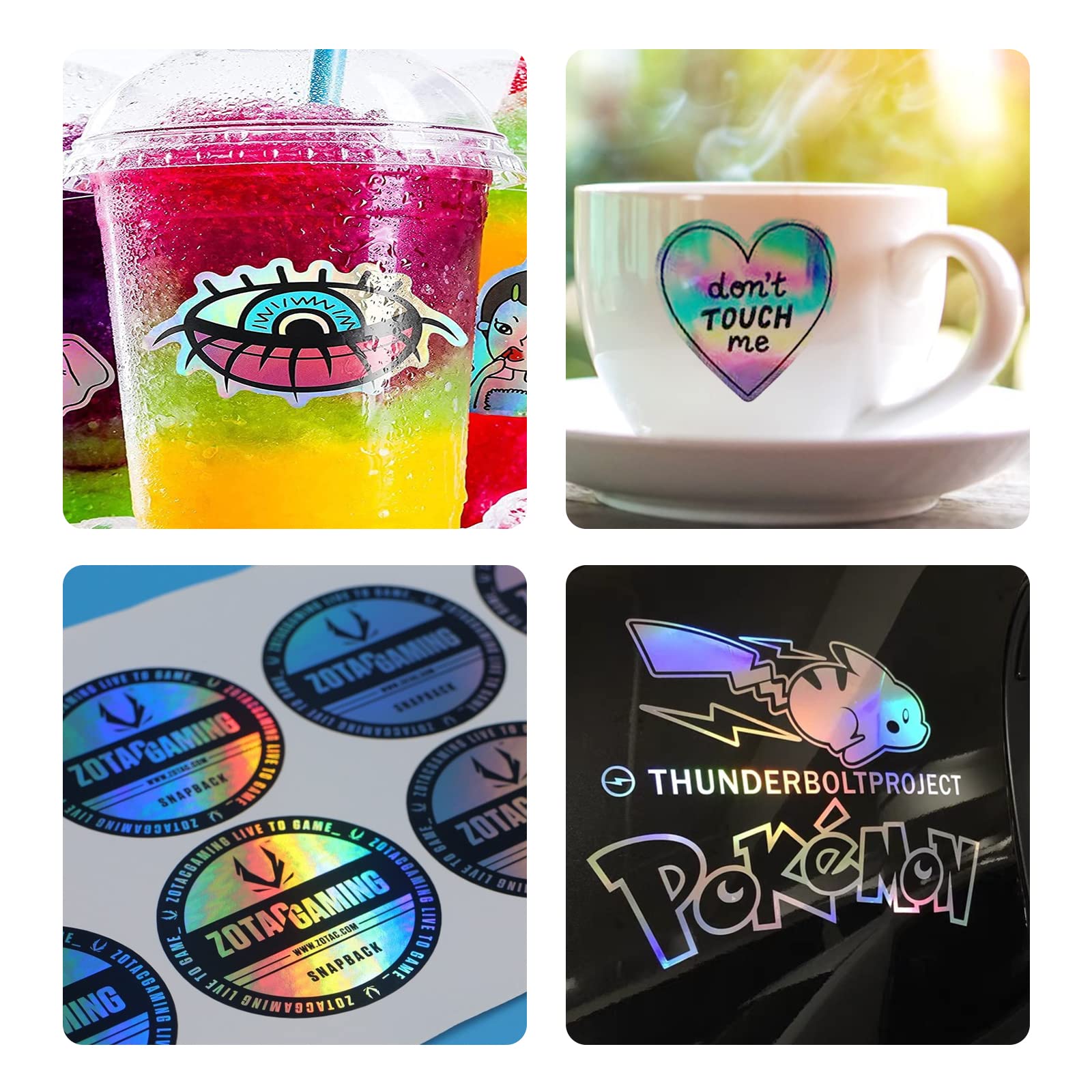 WANDIC Printable Holographic Sticker Paper - 16 Sheets Self-Adhesive Waterproof Vinyl Sticker Sheets for Inkjet & Laser Printers - DIY Crafts, Scrapbooking, Laptop Decoration, Water Bottle Labels, Gift Packaging