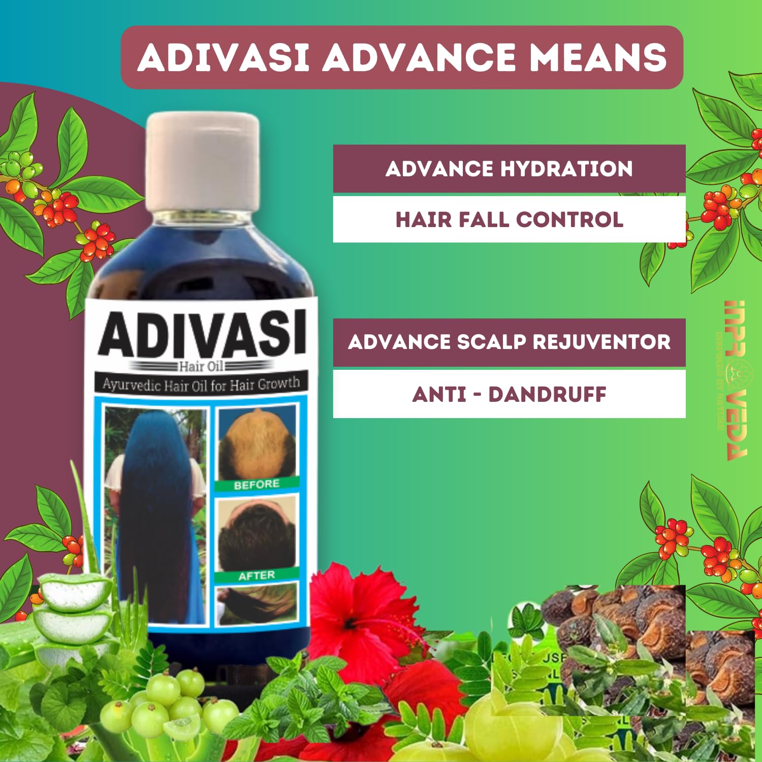 INPROVEDA Adivasi Herbal Hair Growth Oil 100ml - Natural Ayurvedic Treatment for Thicker, Longer Hair - Perfect for Daily Scalp Massage & Hair Care Routine