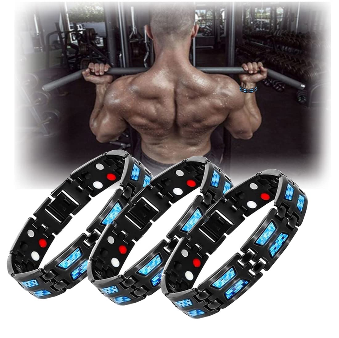 Carbonblue Titanium Magnetic Therapy Bracelet for Men & Women - 3 Pack Slim Fit Negative Ion Bracelets with Antifatigue Benefits - Perfect for Sports, Work & Daily Wellness
